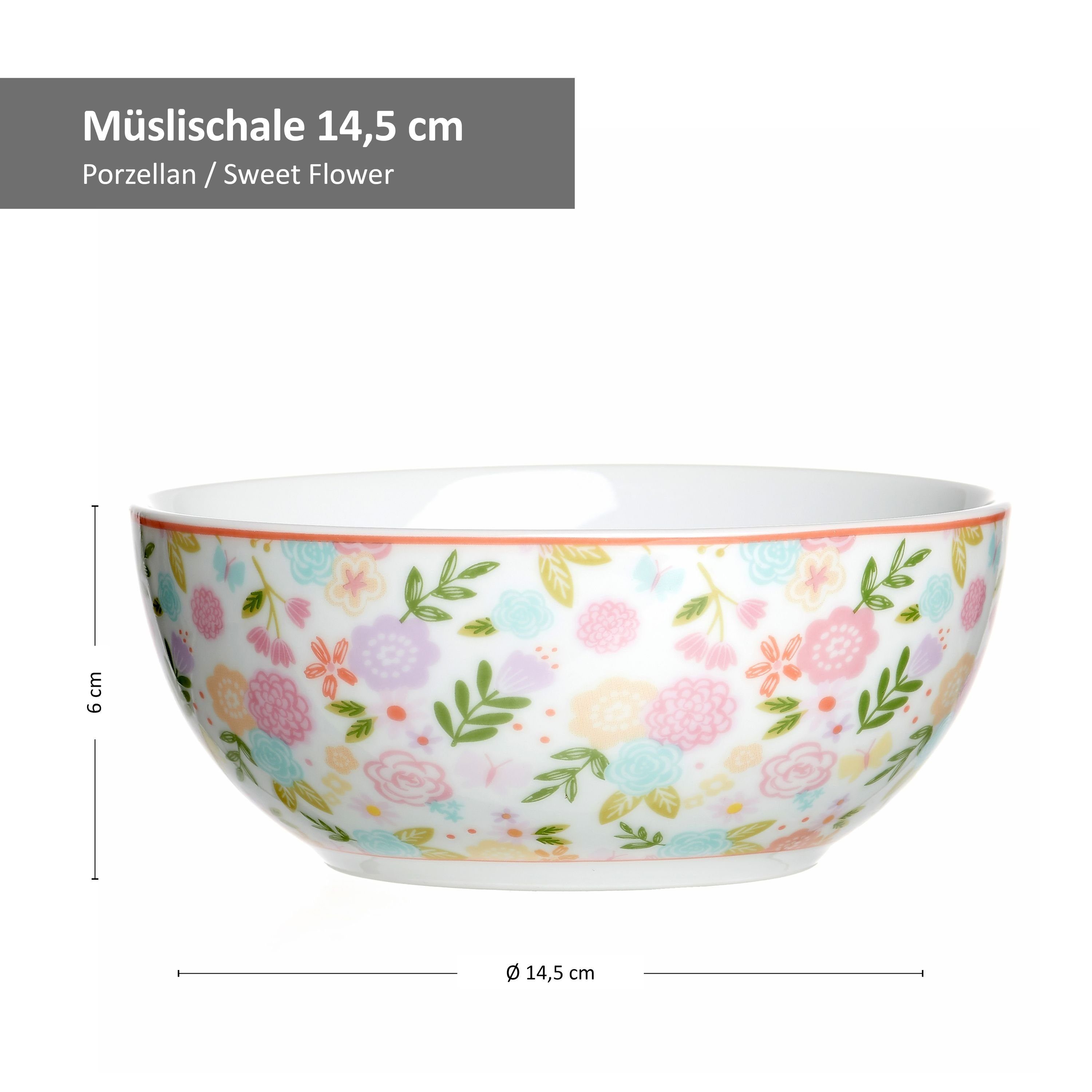 Ritzenhoff & Breker Müslischale Müslischale 14,5cm Porzellan 4er Flower - Set Sweet Ritzenhoff 402759