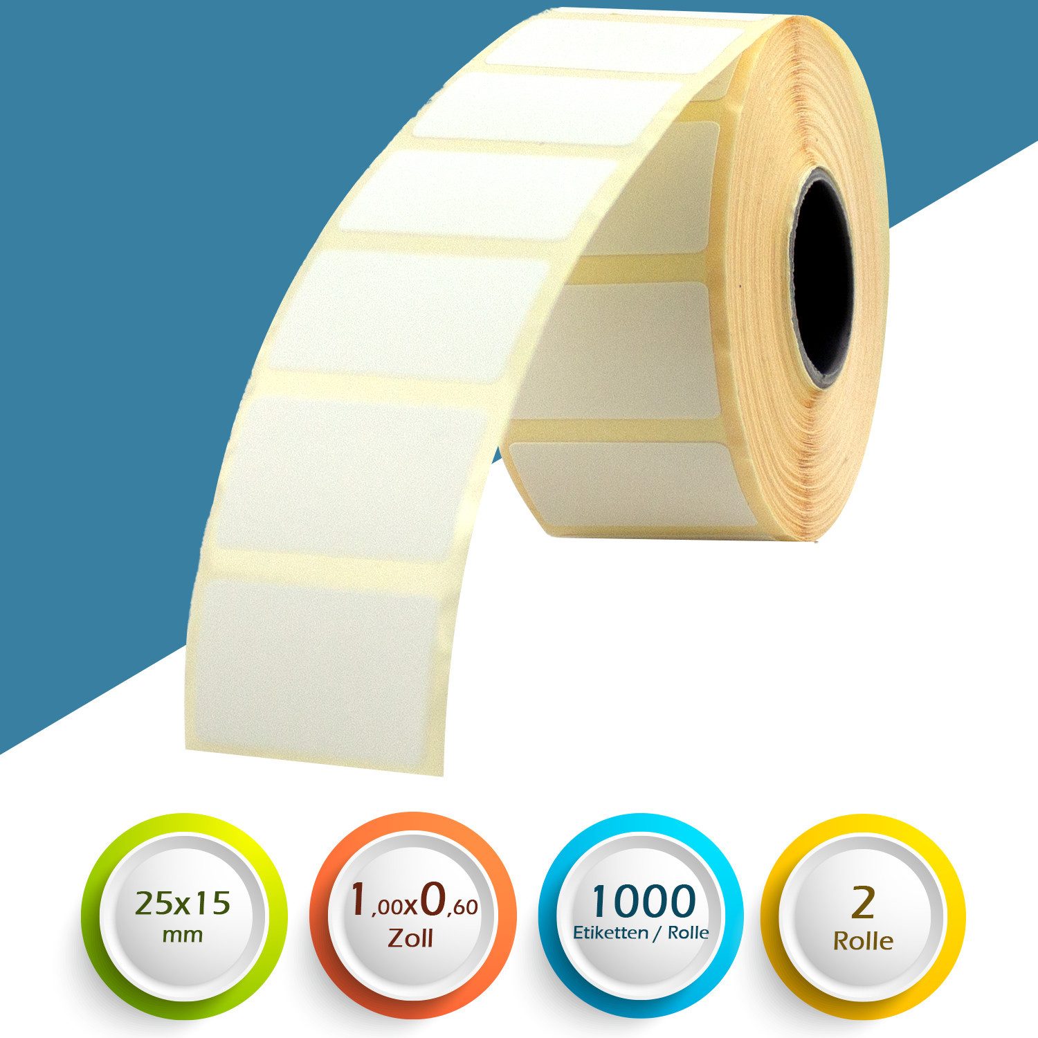 GoodMarkt Etikettenrolle 25x15mm Selbstklebende Thermo Etiketten auf Rolle 1000 Labels, Adressetiketten Haushaltsetiketten Bedruckbar Aufkleber für Büro Küche