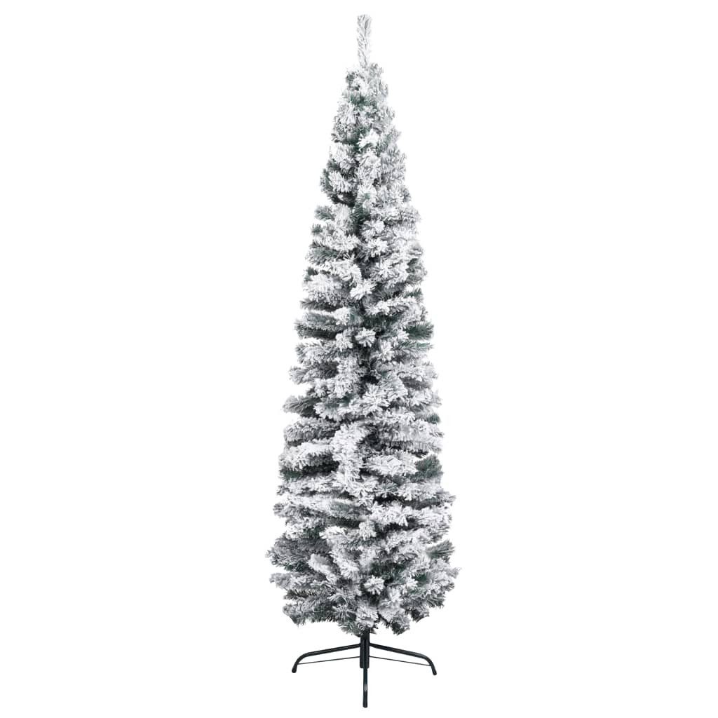vidaXL Künstlicher Weihnachtsbaum 180 cm Schlanker Künstlicher Weihnachtsbaum Beschneit Grün 180 cm PVC