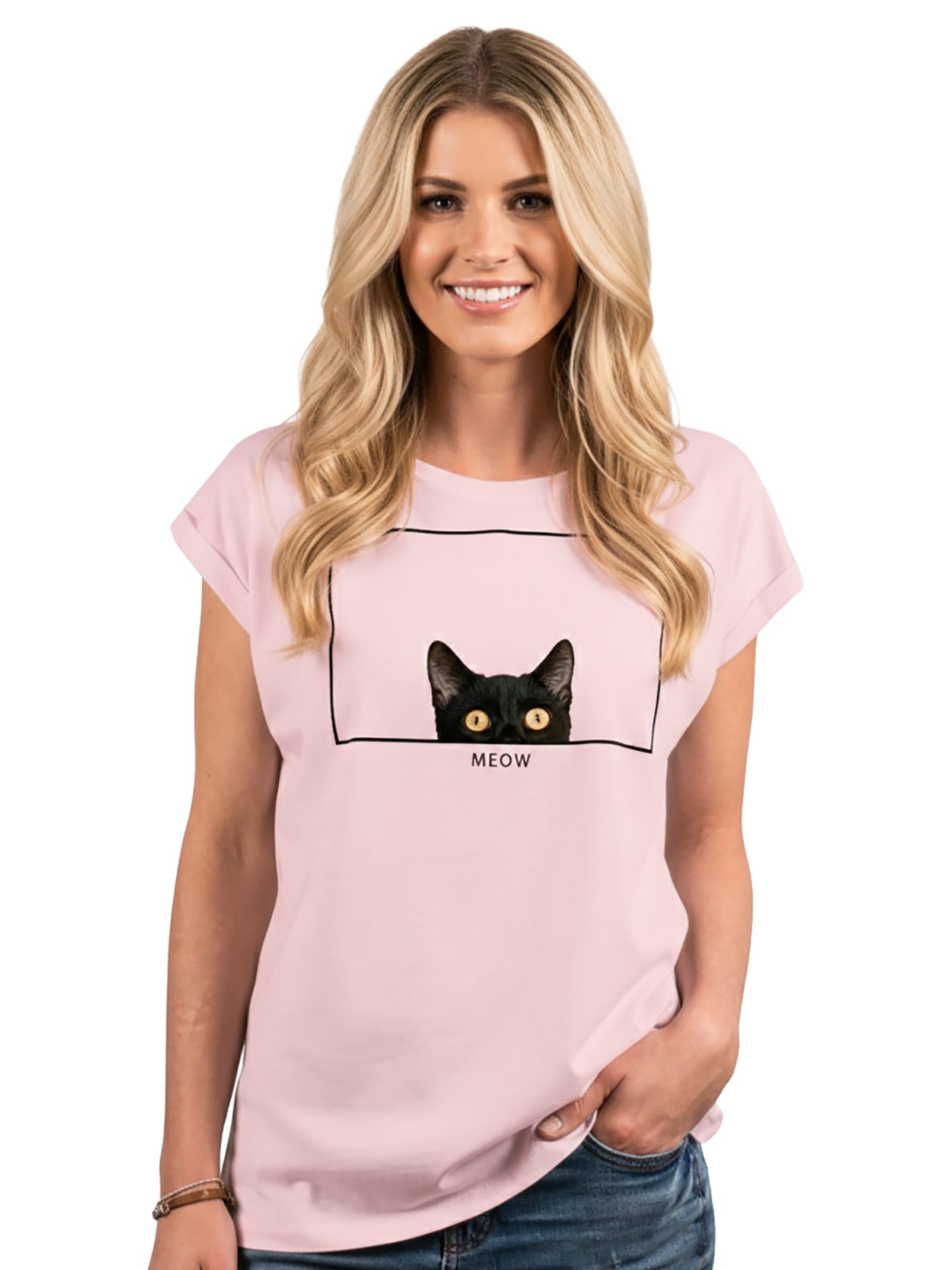 MAKAYA Print-Shirt Katzenshirt Damen Top Katzenmotiv Lustige Katzen Geschenke Katzenfans