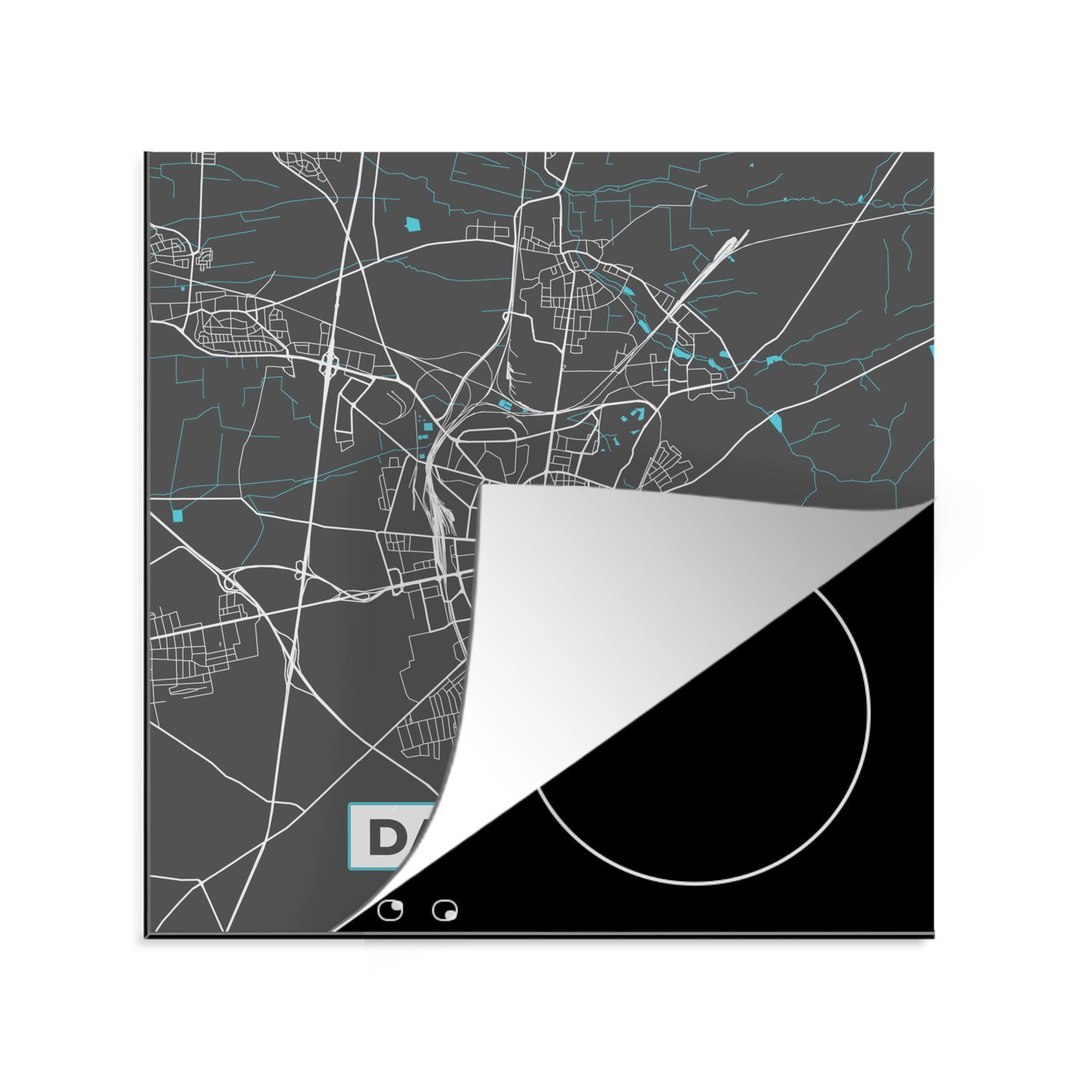 MuchoWow Herdblende-/Abdeckplatte Stadtplan - Karte - Darmstadt - Blau - Deutschland - Karte, Vinyl, (1 tlg), 78x78 cm, Ceranfeldabdeckung, Arbeitsplatte für küche