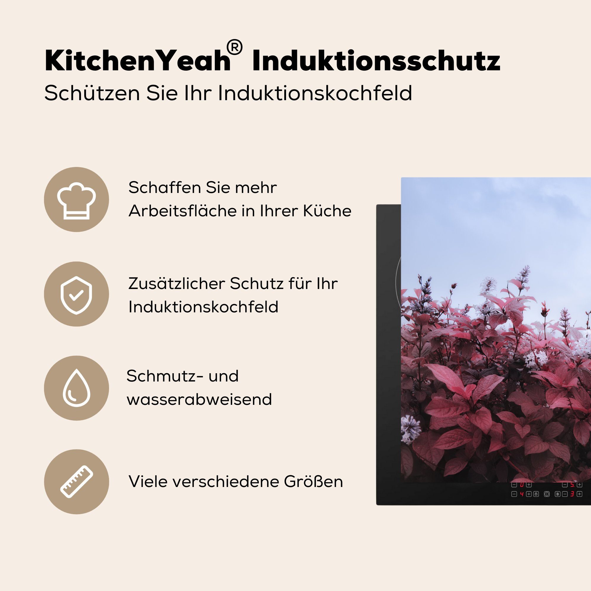 81x52 Schutz für cm, Blumen tlg), Herdblende-/Abdeckplatte Ceranfeldabdeckung MuchoWow küche, (1 Nebel, Vinyl, im die Induktionskochfeld