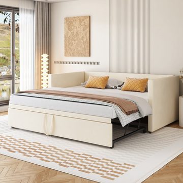 OKWISH Bett Polsterbett Ausziehbares Schlafsofa, 90/180*200 cm (aus hautfreundlichem Samtstoff, mit Lattenrosten), Ohne Matratze