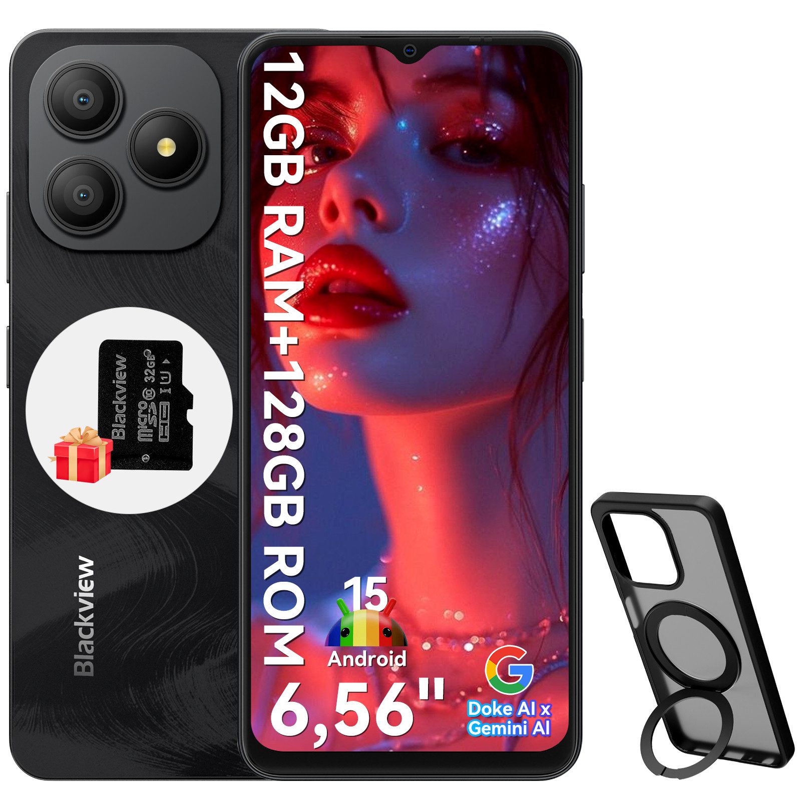 blackview WAVE 9C Android 15 AI Smartphone (6.56 Zoll, 128 GB Speicherplatz, 13 MP Kamera, 13MP, Android 15, fingerprint, OTG)