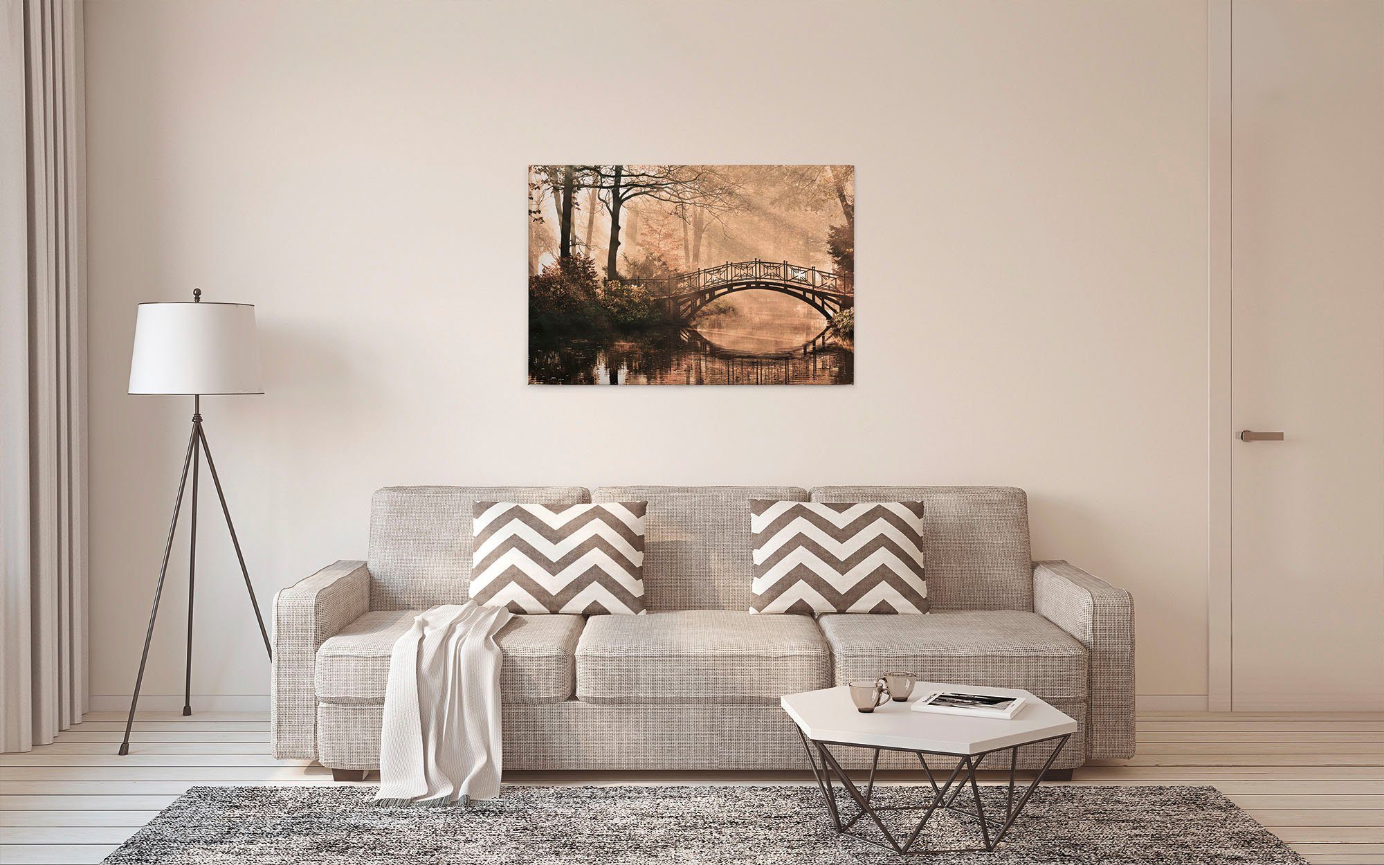 beige, A.S. mit Création St), Keilrahmen Bridge, Bild braun (1 Wald Park Leinwandbild Brücke