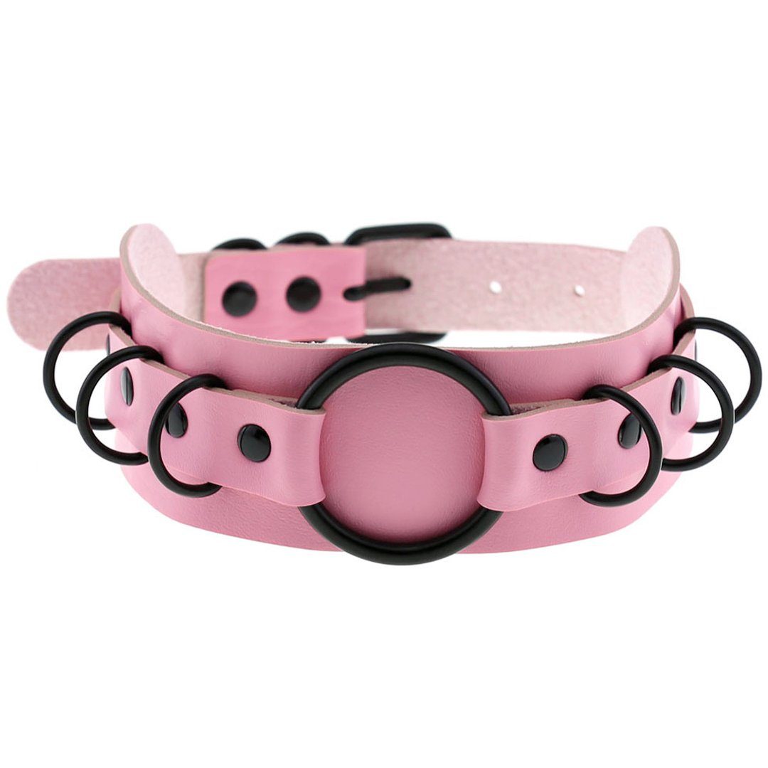 Sandritas Erotik-Halsband mit - schwarz O-Ringen rosa, Halsband