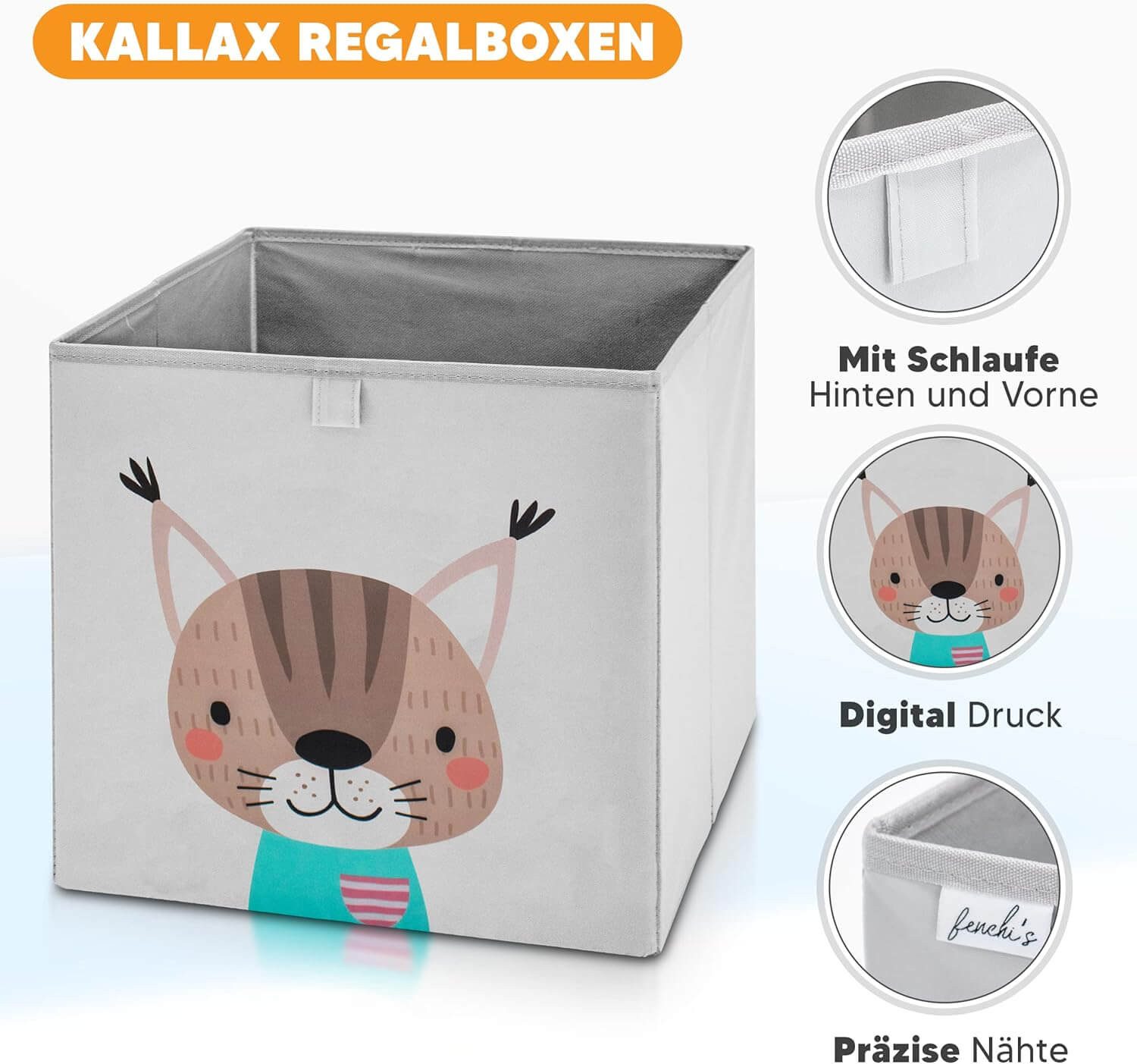 trends4cents Aufbewahrungsbox Aufbewahrungsboxen 2er Set Kinder – Kallax Einsatz – Bär & Katze (2 St), faltbar, stabile Wände, Schlaufen zum Herausnehmen, pflegeleicht