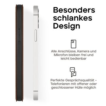 wiiuka Handyhülle Hülle für iPhone 15 Plus Klapphülle Leder Case Tasche Klapptasche, Klapphülle Handgefertigt - Deutsches Leder, Premium Case