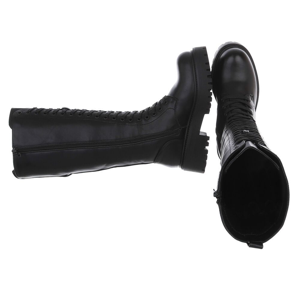 Ital-Design Damen High-Top Schnürstiefel Combat-Stil robust Plateaustiefel (92457878) Blockabsatz Stiefel in Schwarz – Bild 2 von 5