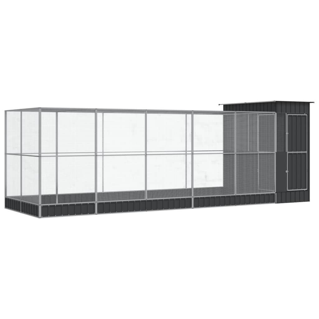 vidaXL Vogelkäfig, Voliere mit Erweiterung Silbern 623x203x216 cm Stahl