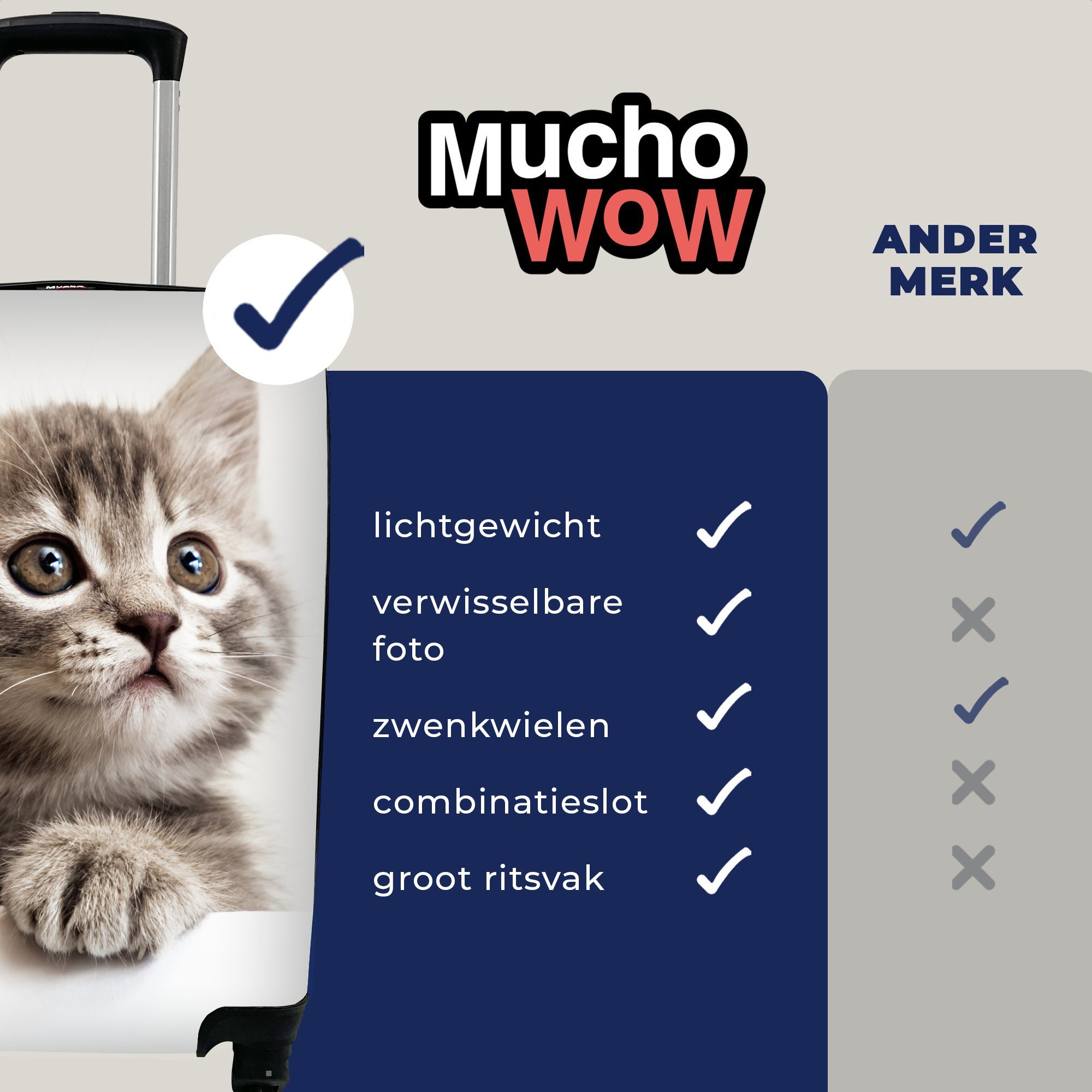 MuchoWow Handgepäckkoffer Tiere, Rollen, Grau Trolley, Handgepäck mit - für - Ferien, Reisetasche Katze Reisekoffer 4 rollen