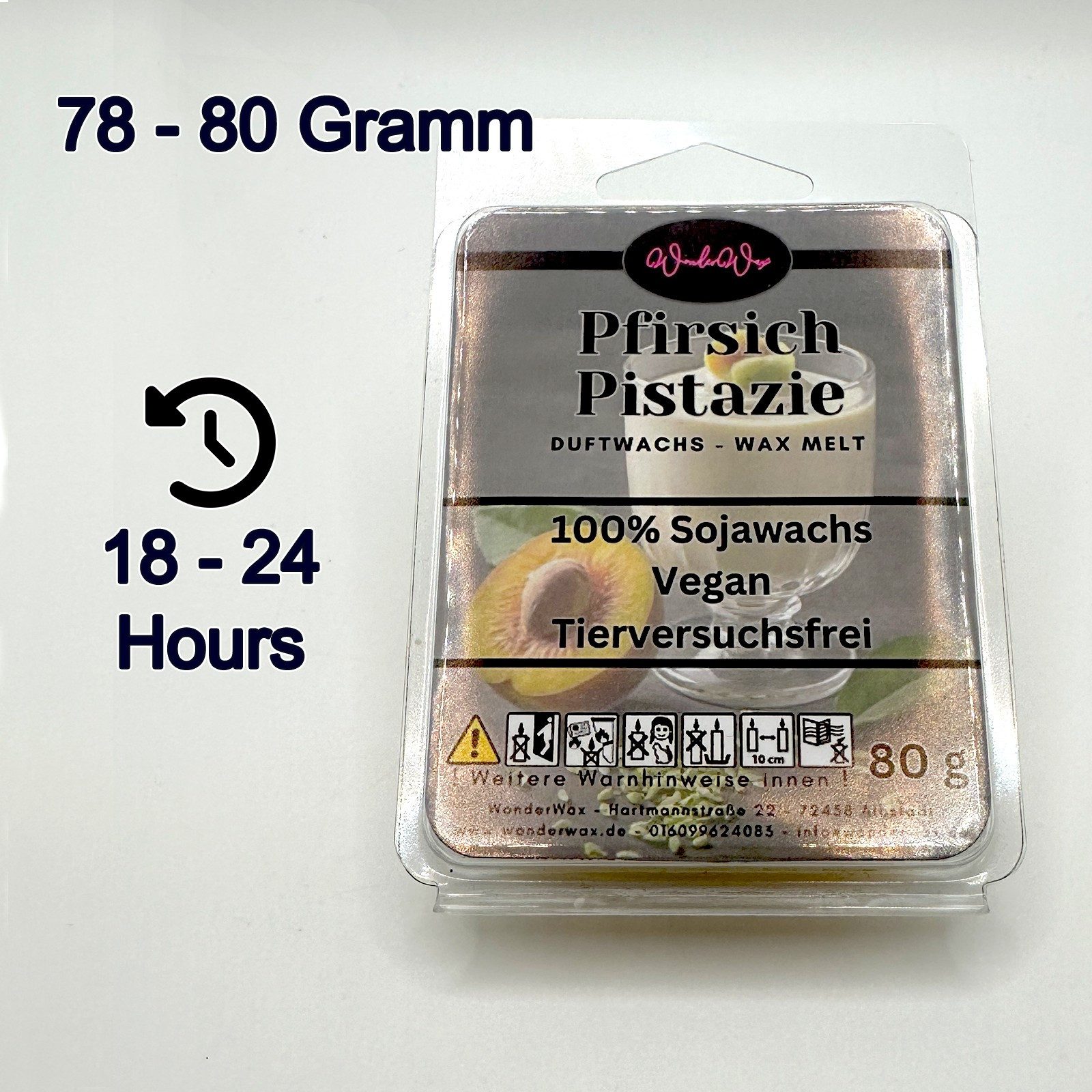 WonderWax Duftwachs WonderWax® Duftwachs 6 Herzen, (Pfirsich & Pistaziencreme), Duftrichtung: Pfirsich & Pistaziencreme