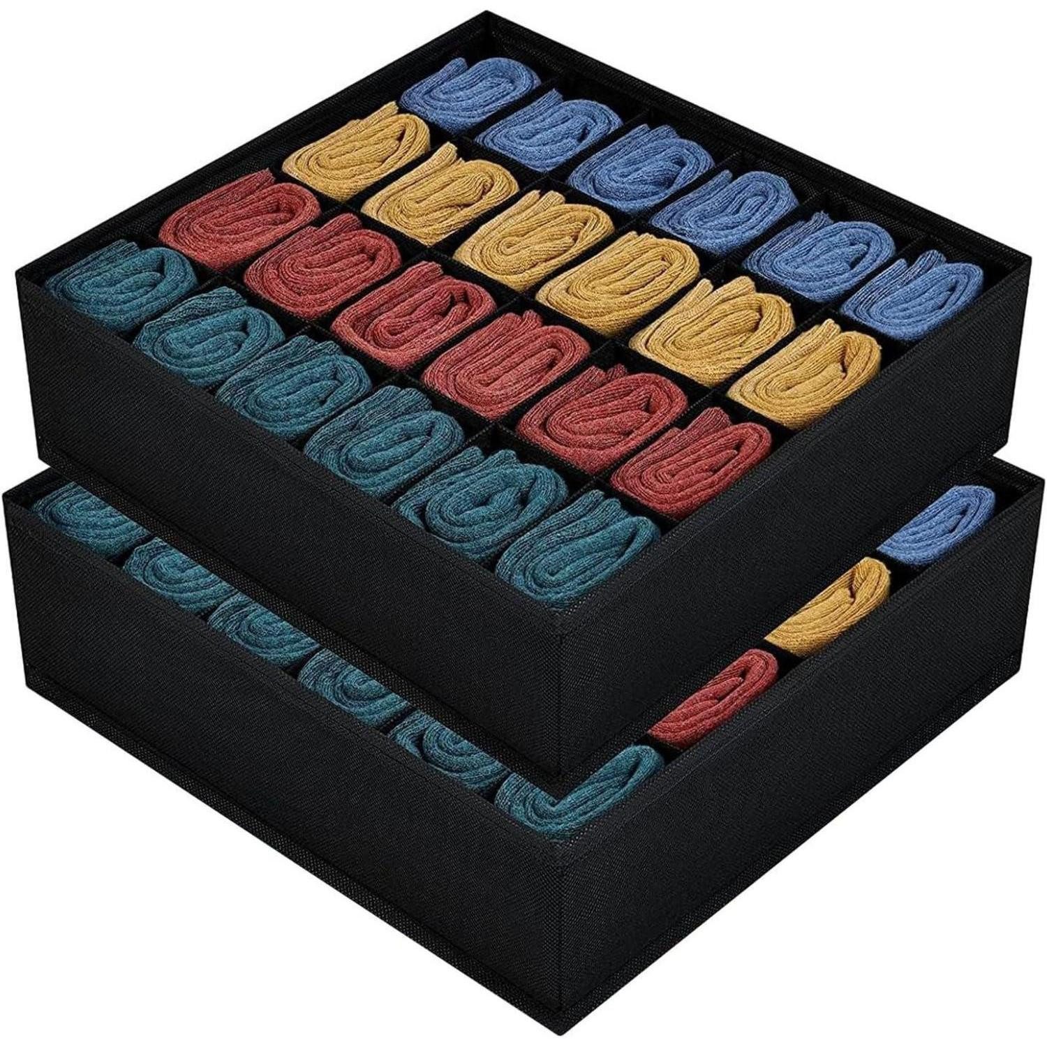 LuxusKollektion Schubladeneinsatz Schubladen Organizer 24 Zellen Socken Gürtel 2 Stück-24 Fächer Schwarz