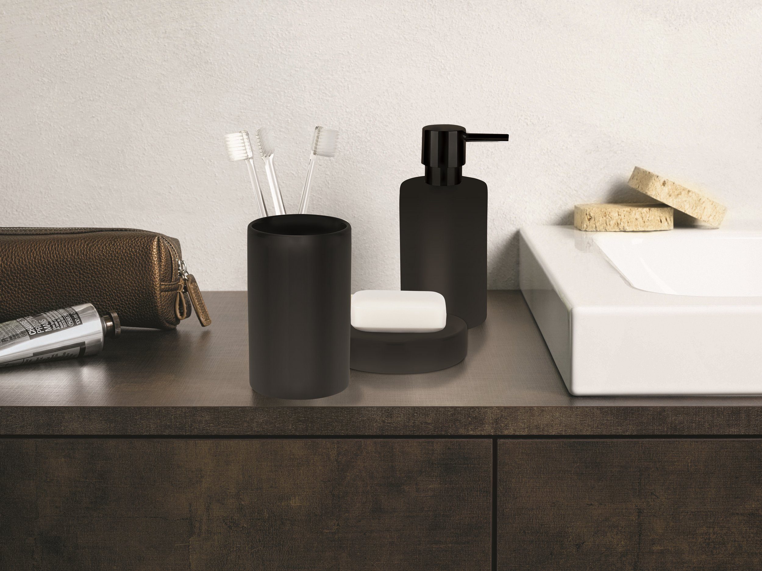 Toilettenbürste schwarz, aus Toilettenpapierhalter elegante hochwertiger spirella TUBE-MATT, WC-Bürste Matt-Optik Keramik,