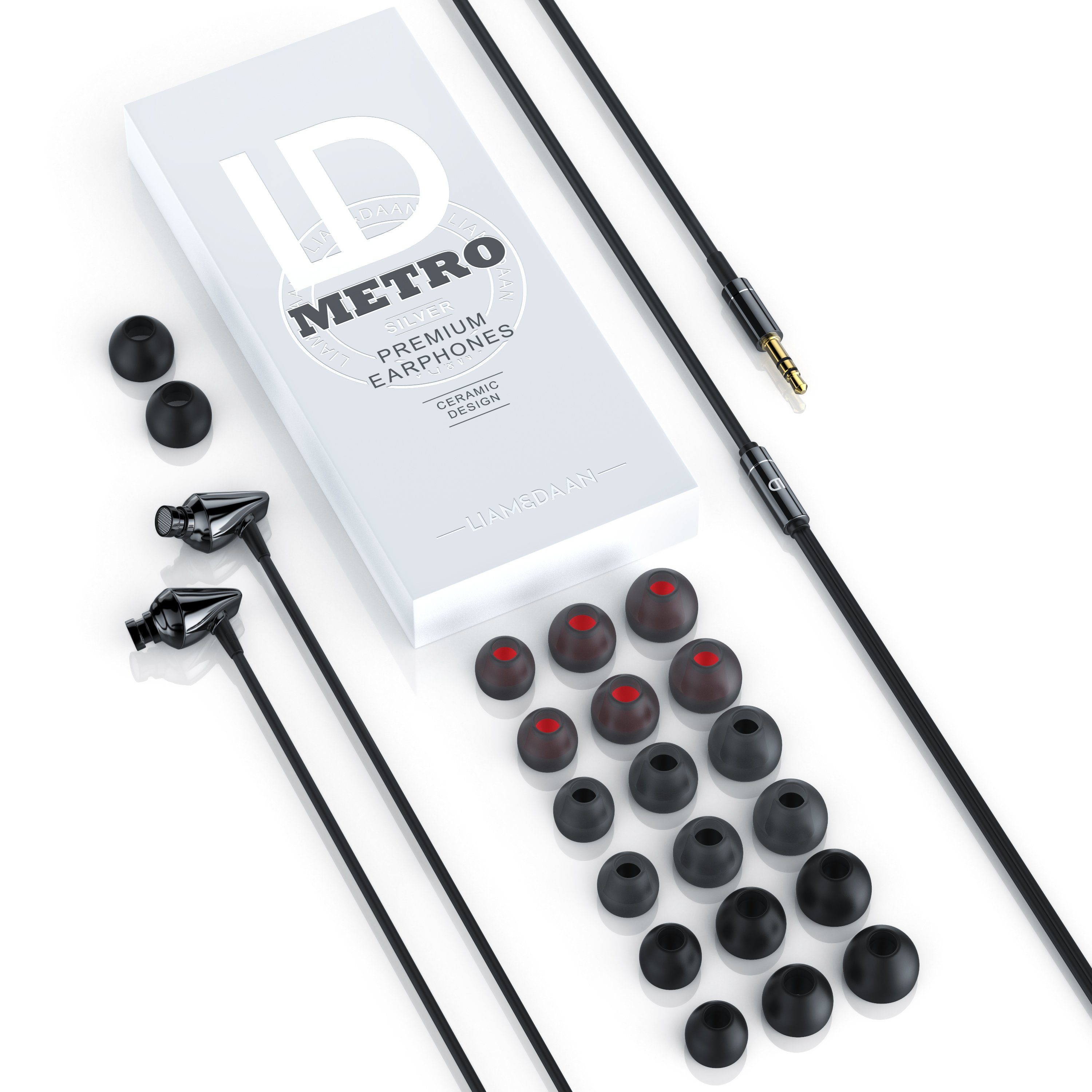 LIAM&DAAN High End "Metro" Keramik Gehäuse, In-Ear-Kopfhörer mit Kabel In-Ear-Kopfhörer (Earphones mit 8mm Treiber & Aramid Kabel, inkl. Ersatz Silikonaufsätze)