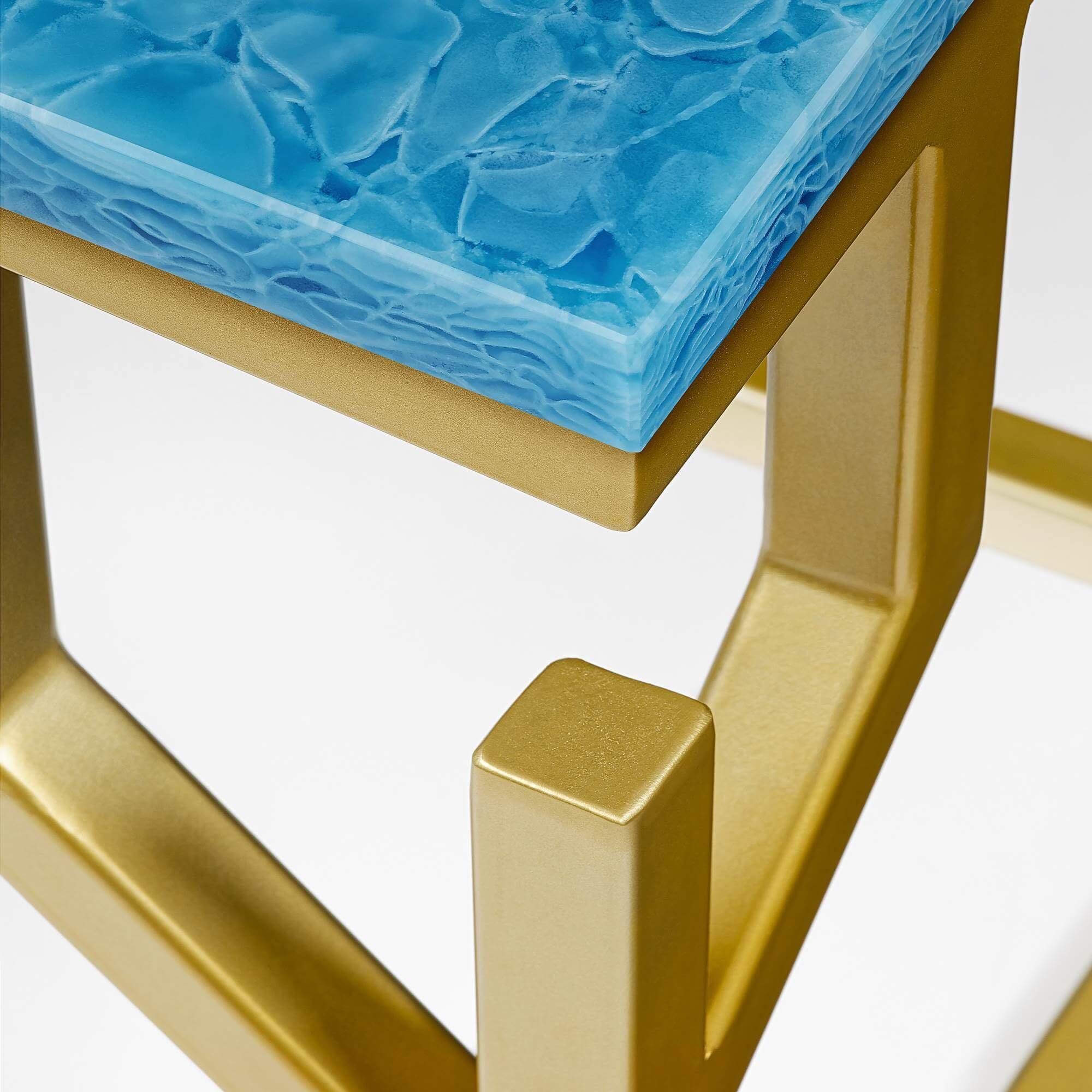Beistelltisch Atelier Metallgestell, Ocean BAY gold eckig, 50x50x50cm MAGNA mit Ablagetisch CORAL GLASKERAMIK, Blue