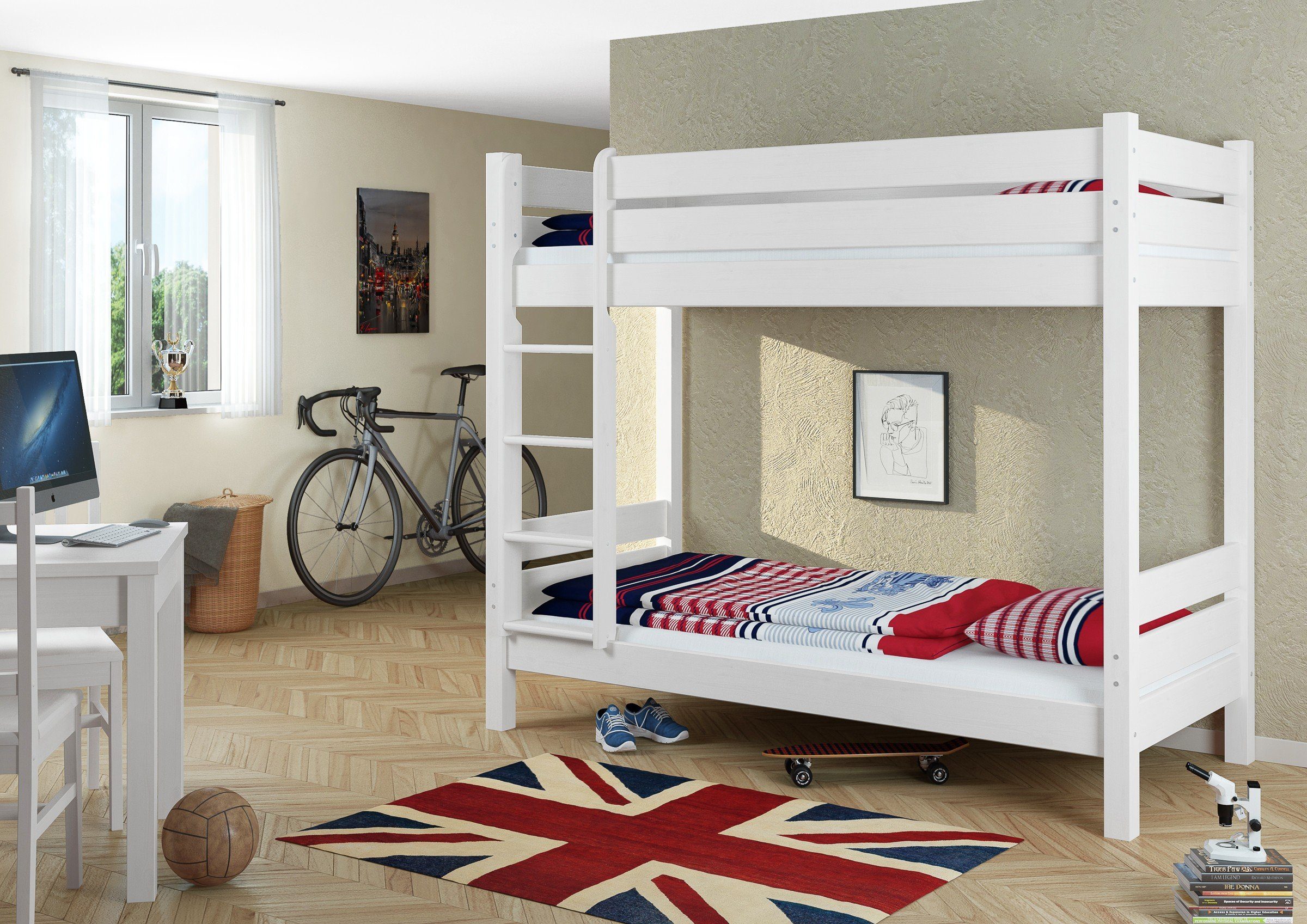 ERST-HOLZ Etagenbett Etagenbett Weiß Holz Erwachsene günstig online kaufen