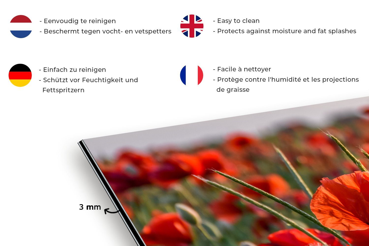 cm, gegen Küchen - MuchoWow und Küchenrückwand 60x30 Blumen Wandschutz, für Fett - Schmutzflecken - Mohnblumen (1-tlg), Rot, Natur