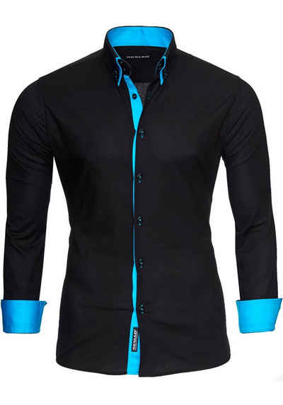 Reslad Langarmhemd »Reslad Herren Langarm Hemd Alabama RS-7050« Doppelkragen Kontrast Männer Hemden