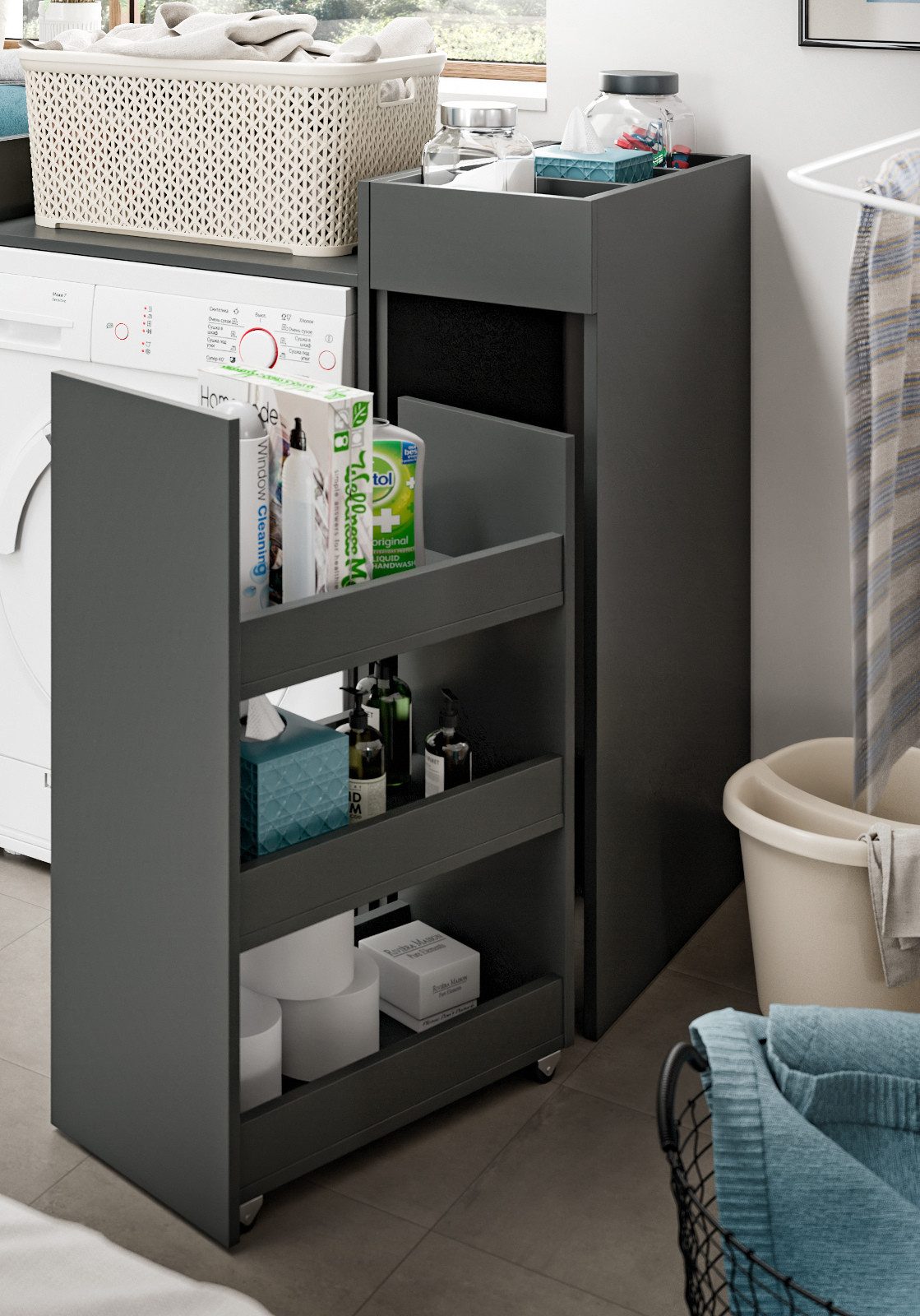 Inn.Furn Waschmaschinenumbauschrank Flexy (Waschmaschine Schrank-Set in Grau, 2-St., 95 x 101 cm) mit Apothekerschrank