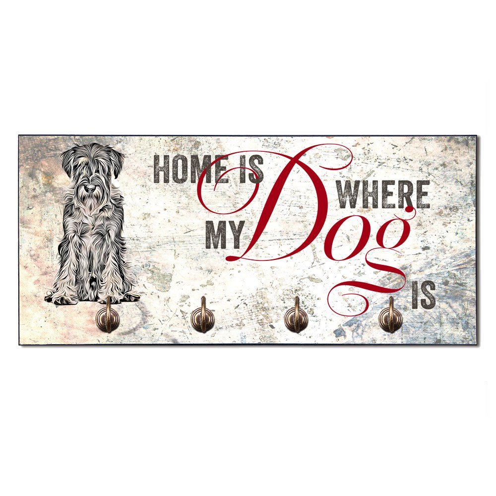 Cadouri Wandgarderobe SCHNAUZER Hundegarderobe - Wandboard für Hundezubehör (Garderobe mit 4 Haken), MDF, mit abgeschrägten Ecken, handgefertigt, für Hundebesitzer