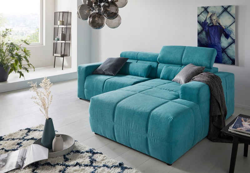 DOMO collection Ecksofa Brandon kleine Ausführung B/T/H: 214/100/80 cm, Mit Kopfteilverstellung, auch in Leder und Cord, L-Form