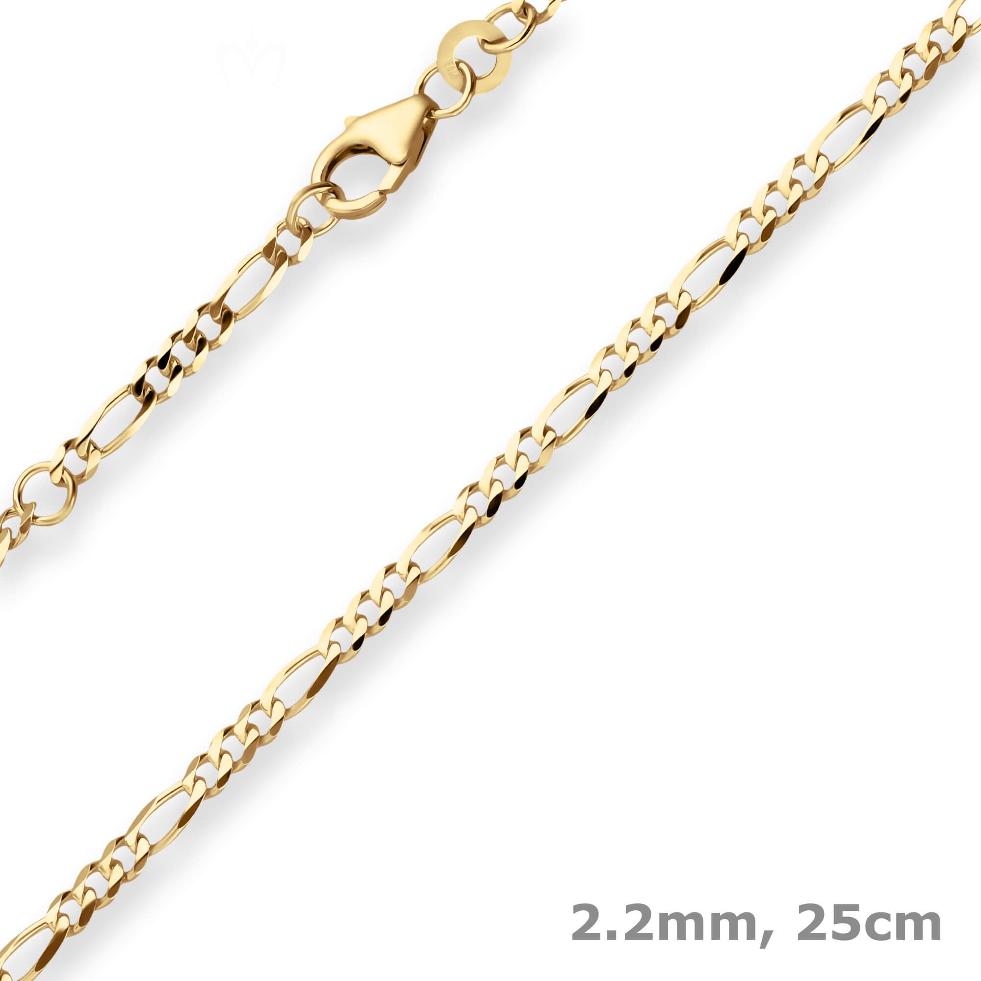 Schmuck Krone Fußkette 2,2mm Figarokette diamantiert Fusskette aus 333 Gelbgold 25cm, Gold 333