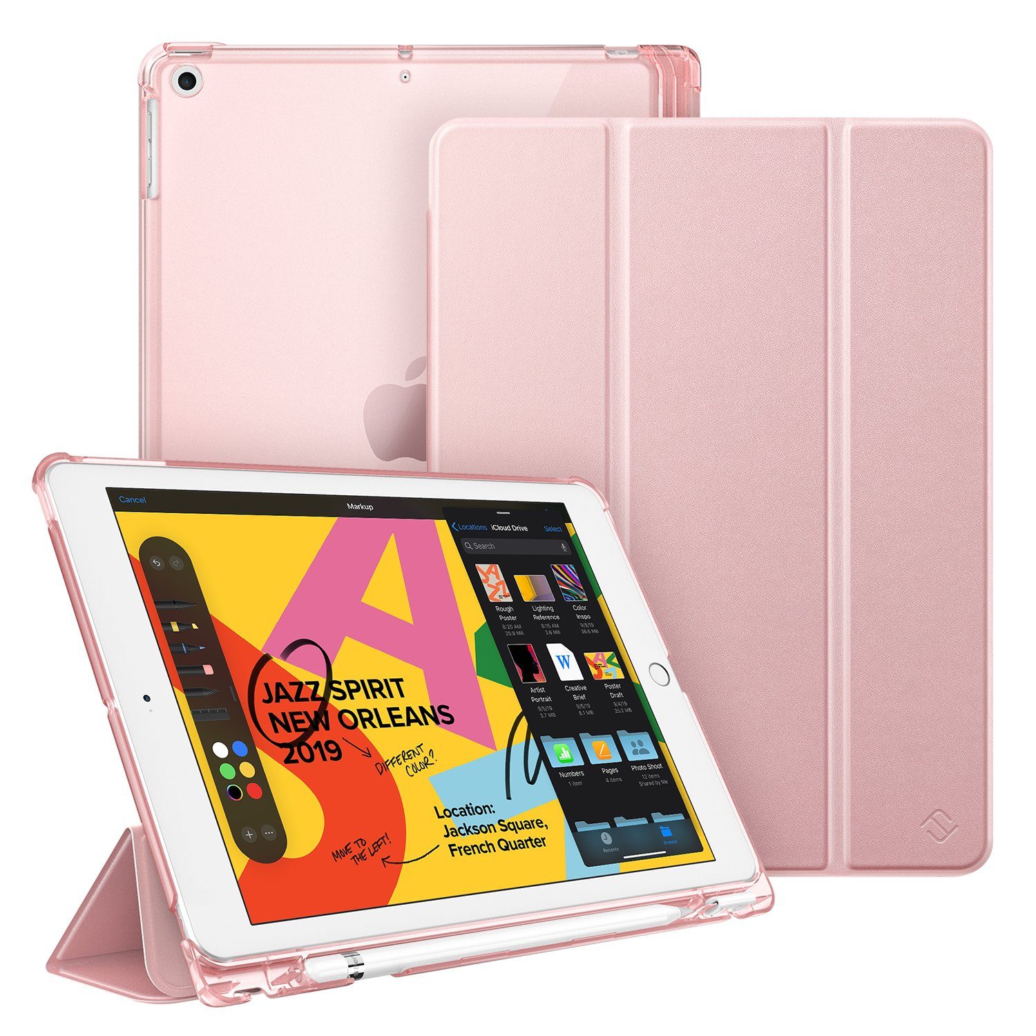 Fintie Tablet-Hülle für iPad 9. Gen 2021/8. Gen 2020/7. Gen 2019 10.2 Zoll mit Stifthalter, ultradünne leichte Case mit transparenter Rückseite & Auto Schlaf/Wach