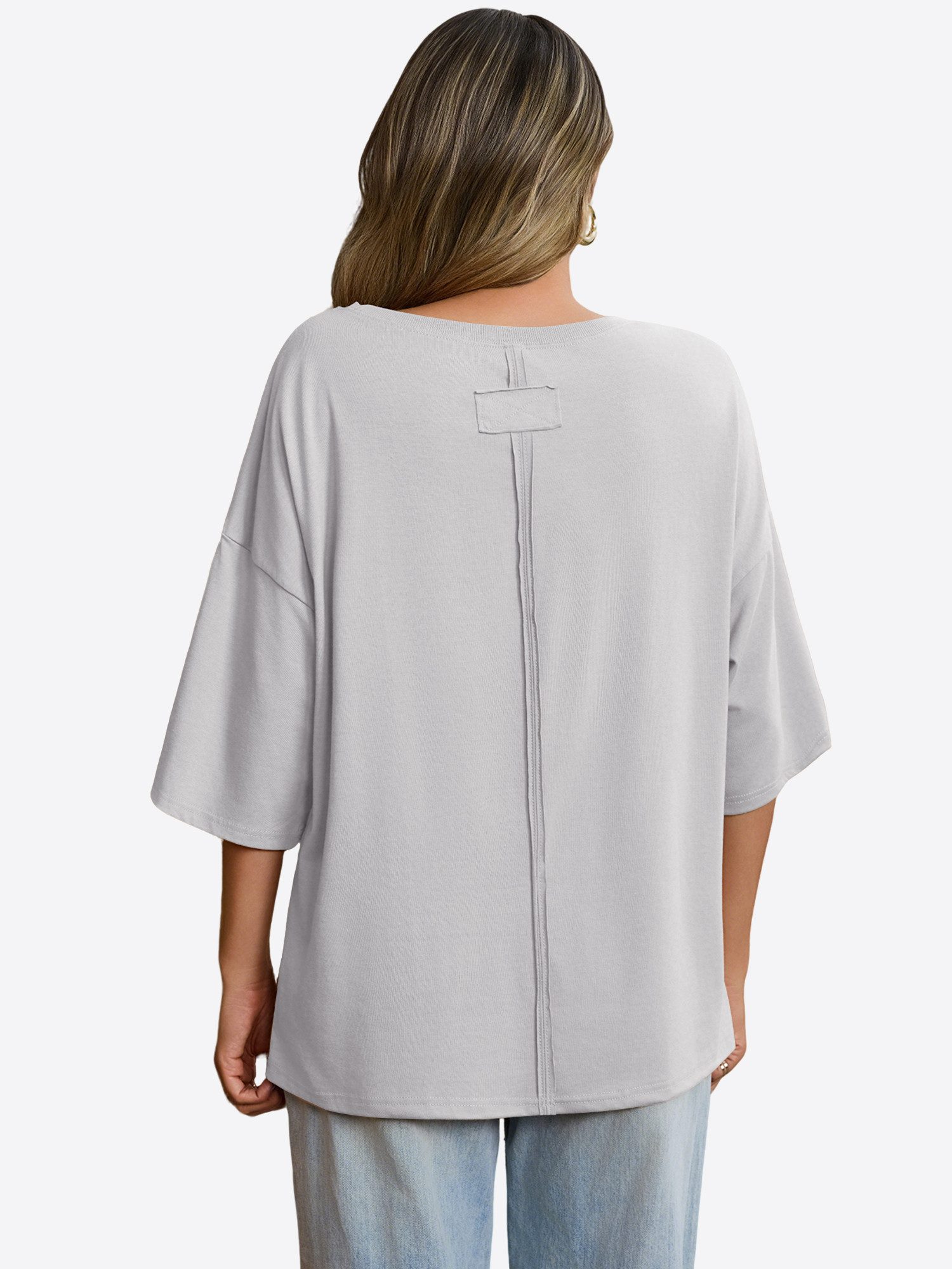 Imily Bela T-Shirt Damen Lässige Oberteile mit Rundhalsausschnitt (Packung, 1-tlg., 1per-Pack) einfarbig – Bild 3 von 5