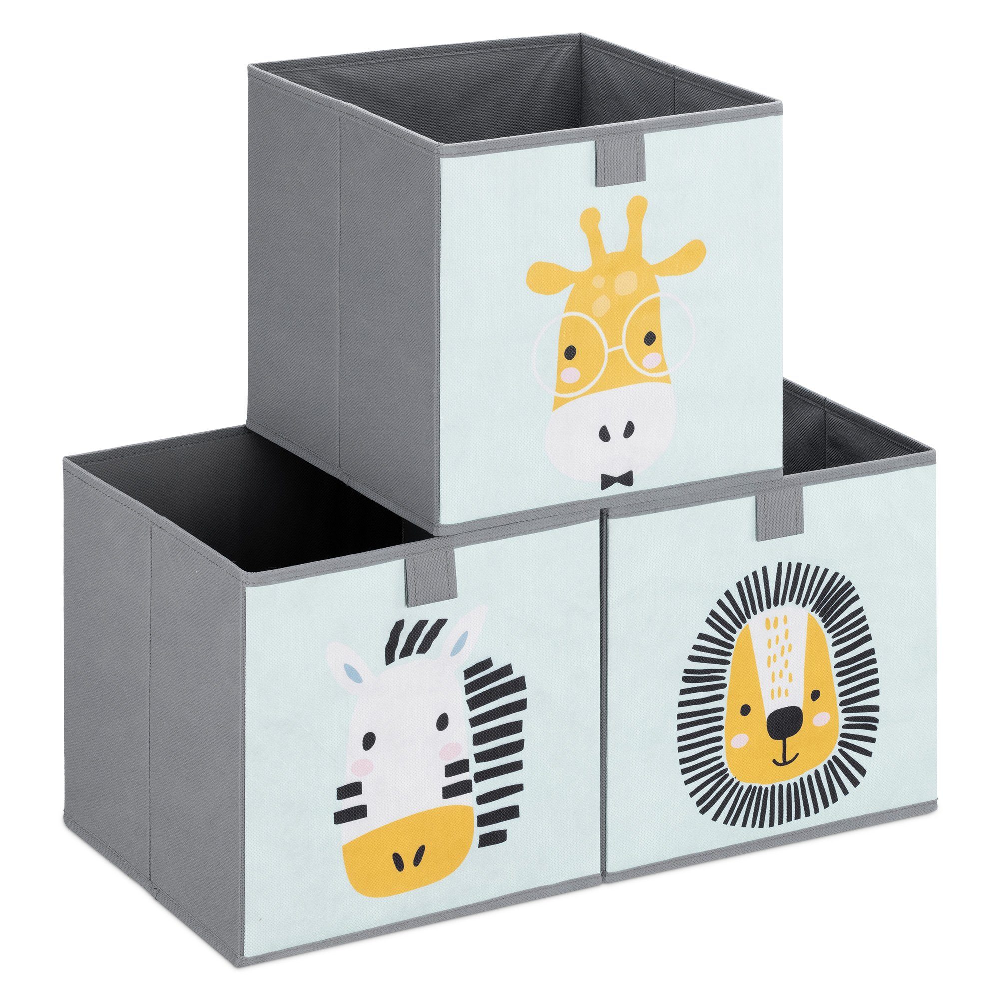Navaris Aufbewahrungsbox Kinder Aufbewahrungsbox 3er Set - Tier Motiv Kisten mit Griff Mintgrün