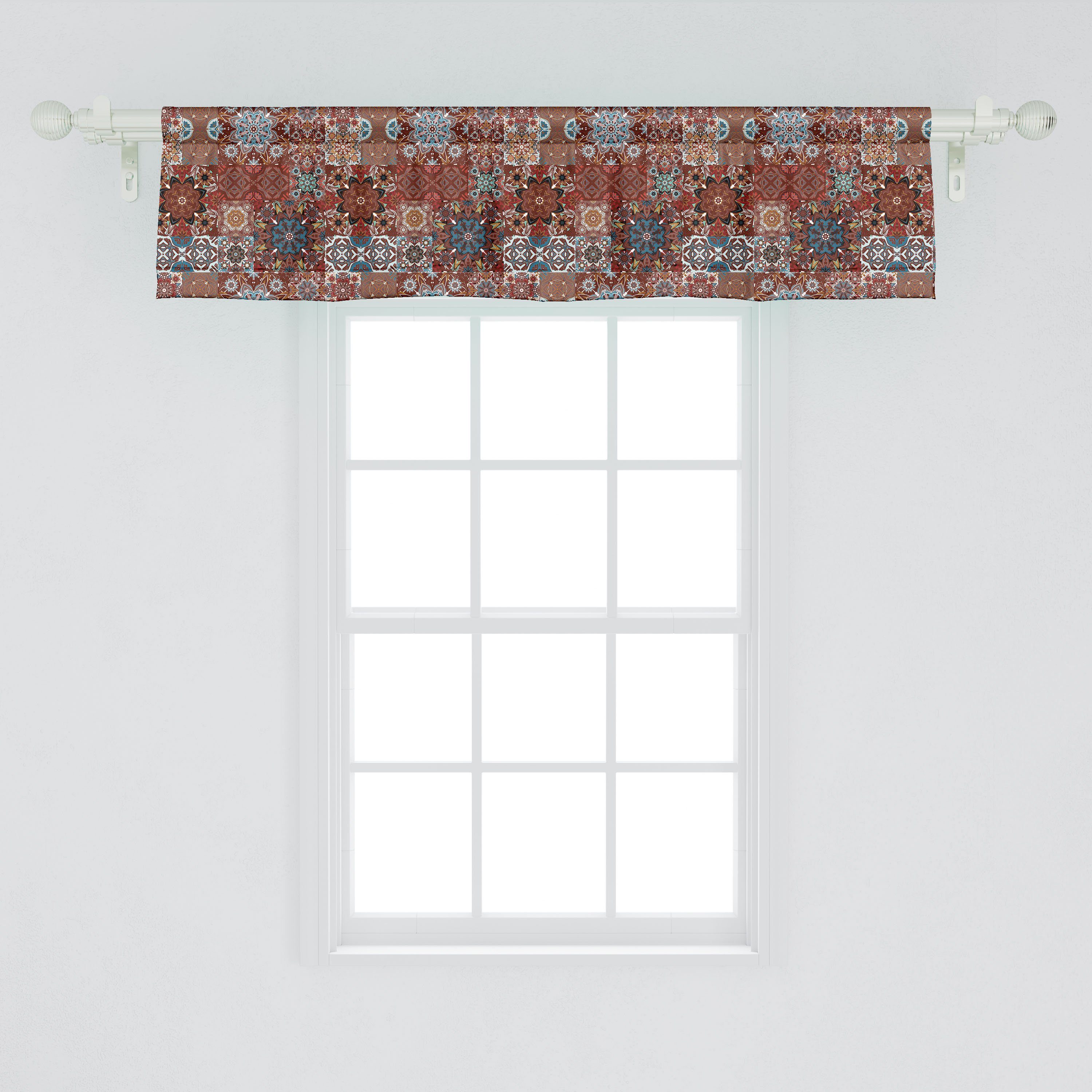 Dekor Braun mit Vorhang für Scheibengardine Mandala Microfaser, Volant Victorian Küche Schlafzimmer Abakuhaus, Stangentasche,