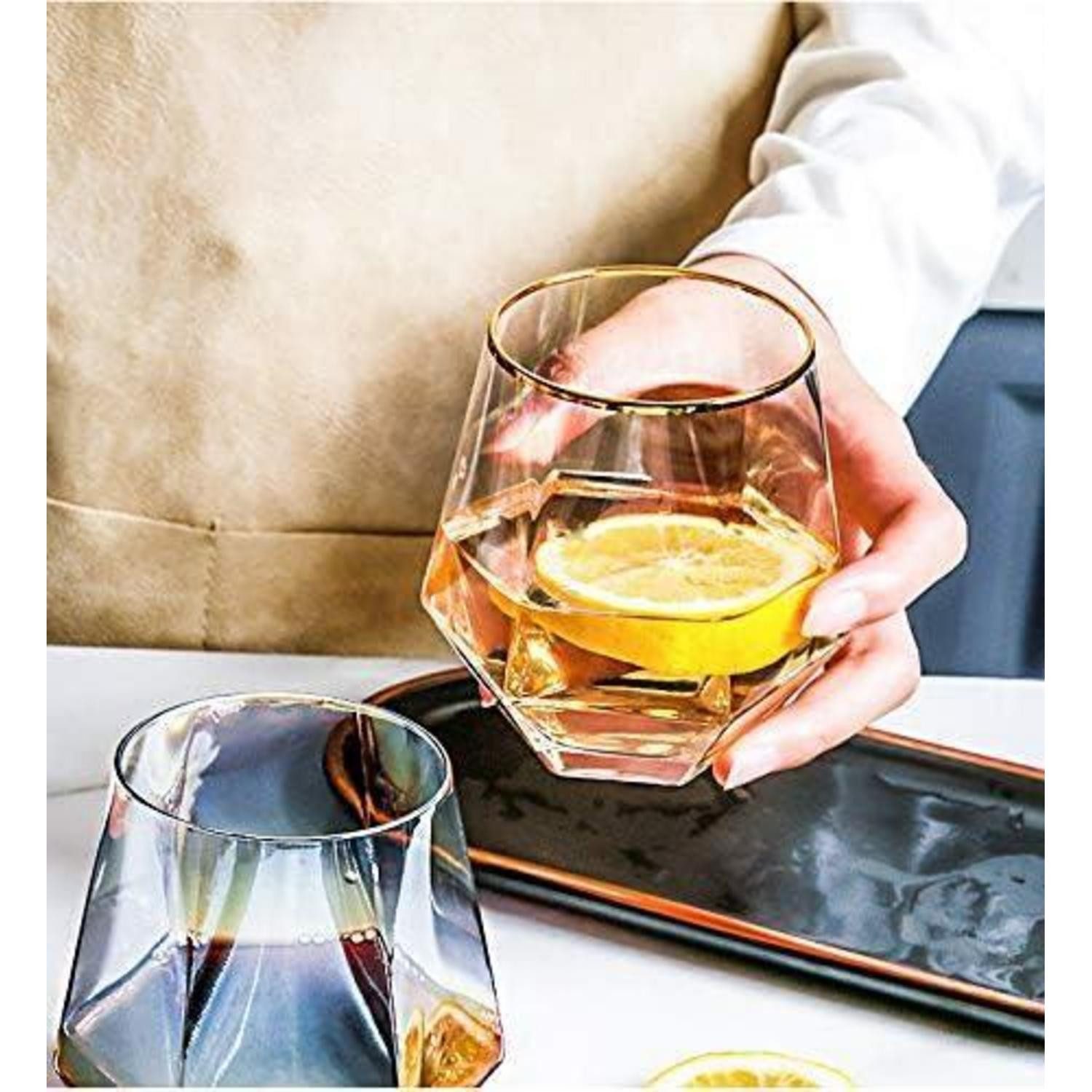 LuxusKollektion Whiskyglas Whiskyglas Scotchglas Tumbler 300ml 4er Set Bourbon Klar + Goldrand 4