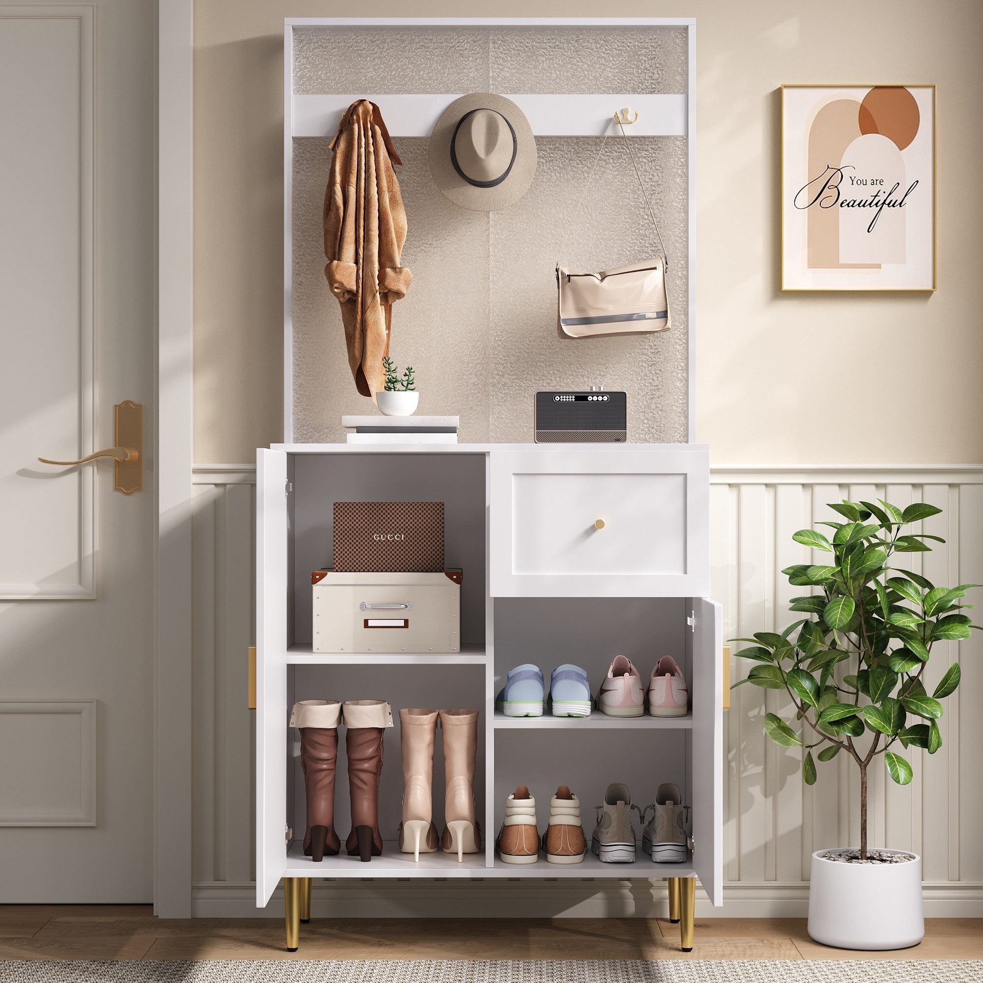 HAUSS SPOLE Garderoben-Set mit Kleiderhaken,Garderoben Wandgarderoben mit Schubladen®al, (Flurgarderobe, 1-St., Verstellbare Einlegeböden), MDF, 80 x 175,5 x 35 cm