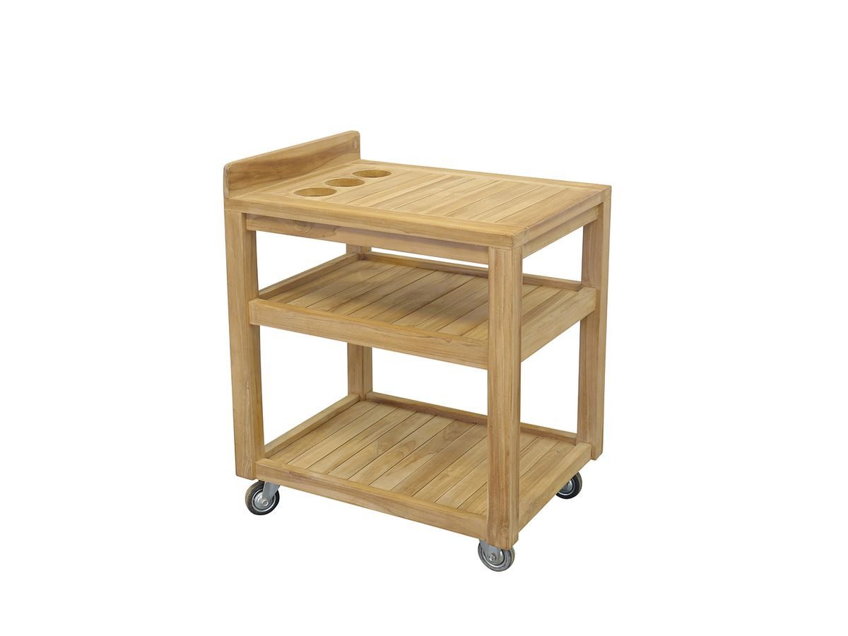 AFG Grillablagetisch Servierwagen Teak massiv unbehandelt wetterfest Stauraum (Funktionaler Teak-Servierwagen), Robust, funktional und ästhetisch – ideal für den Außenbereich.