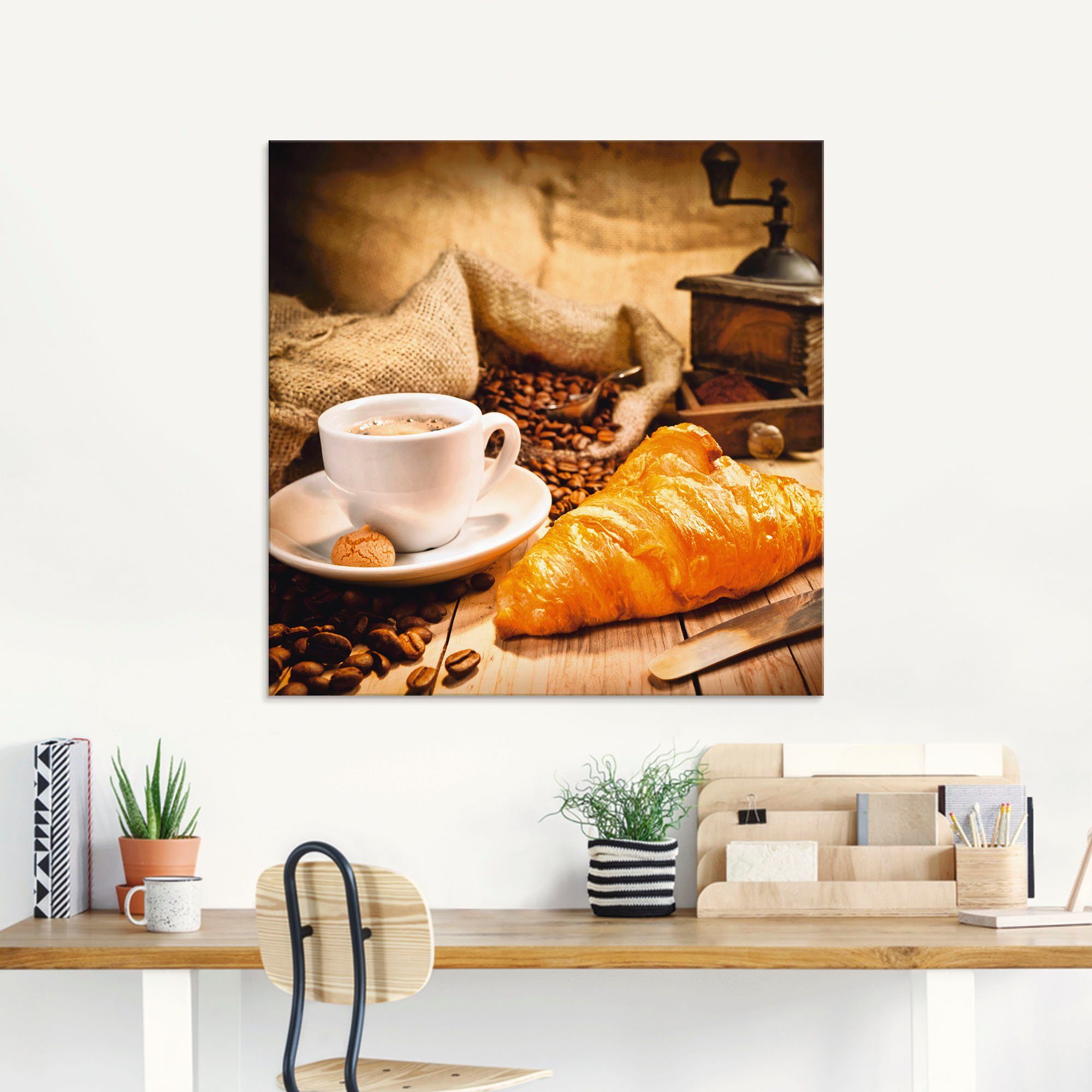 Artland Glasbild Kaffeetasse mit Croissant, Getränke günstig online kaufen