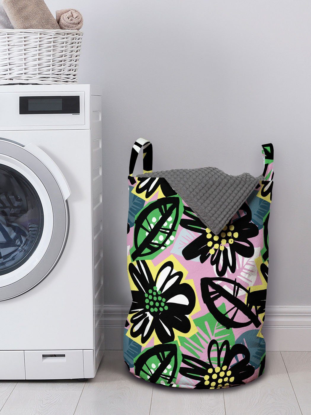 Abakuhaus Wäschesäckchen Wäschekorb für Waschsalons, Griffen Kordelzugverschluss Wasserfarbe Pattern Botanisch Pflanzen mit