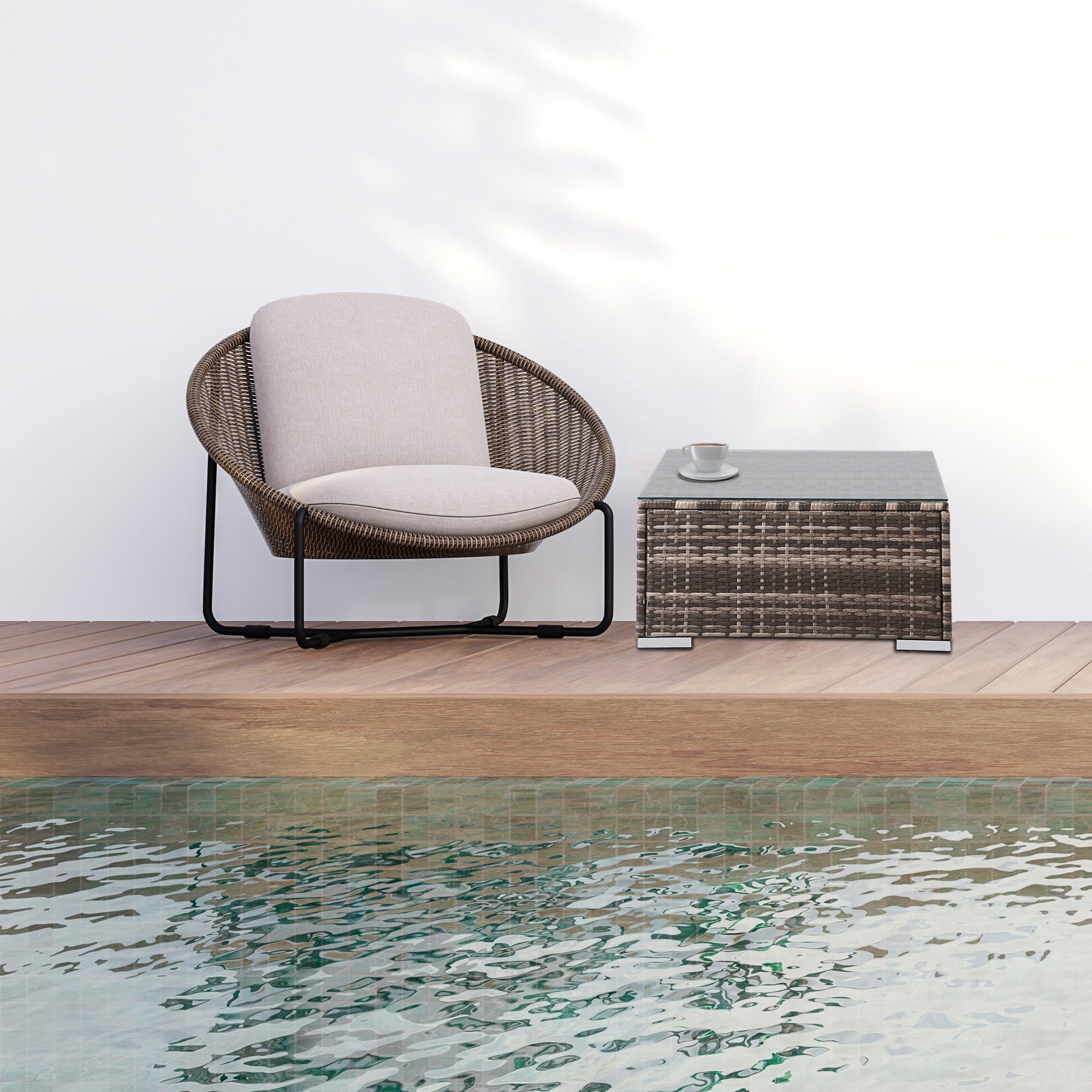 Arebos Gartentisch Polyrattan Glastisch Kaffeetisch Beistelltisch günstig online kaufen