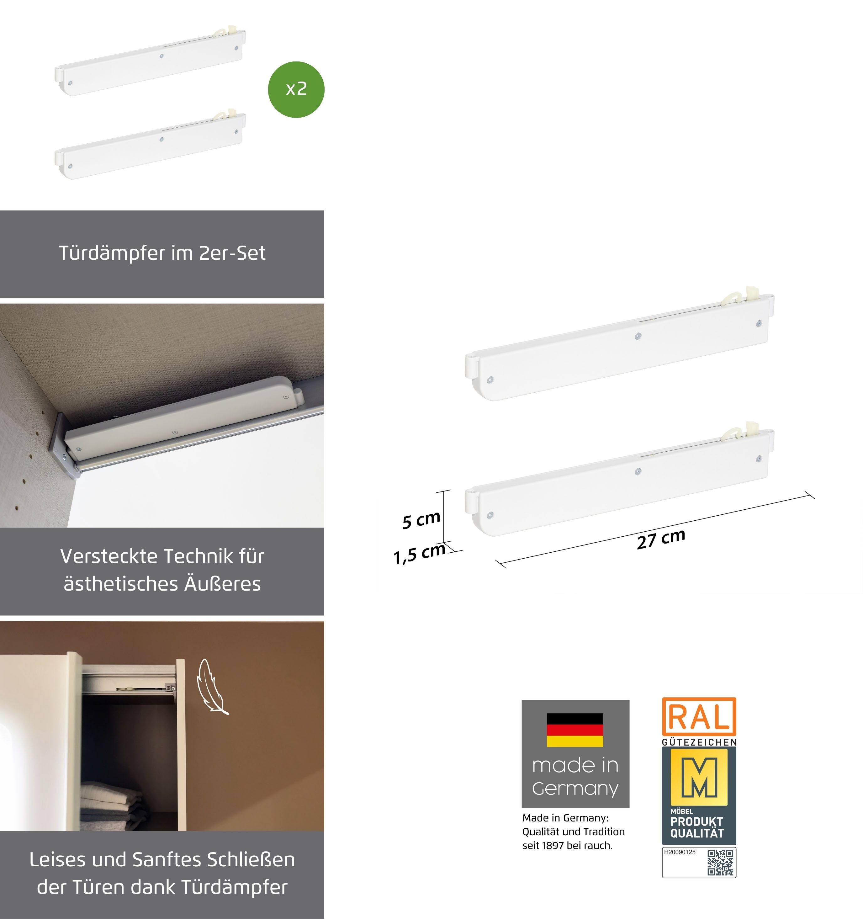 rauch Schwebetürselbsteinzug Soft-Close Zubehör Syncron-Schrank Türdämpfer, 2er-Set für 2-4-türige Rauch-Schwebetürenschränke Außentürendämpfer