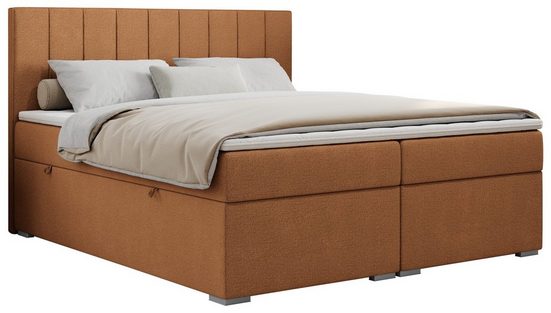 MKS MÖBEL Boxspringbett ALLY, Doppelbett mit Multipocket-Matratze, Praktisch Polsterbett 180x200 cm Struktur Orange Matana