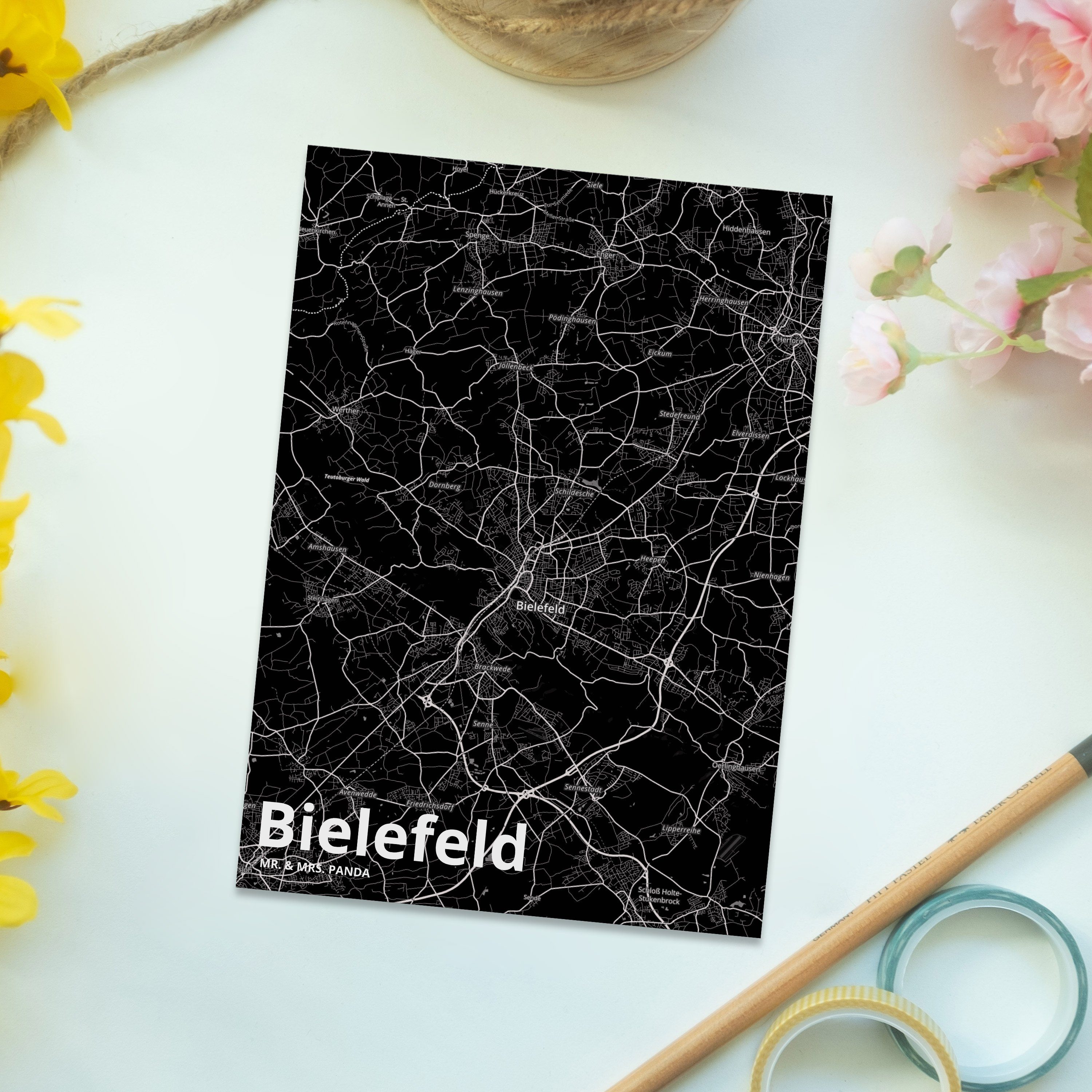 Geschenk, Bielefeld Stadt Mr. Map Mrs. & Stadtplan, Landkarte Karte Dorf Gesch Postkarte Panda -