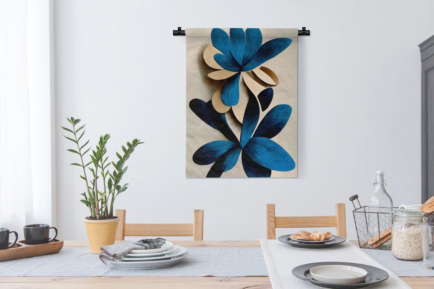 MuchoWow Lilie, Pflanzen Wanddekoobjekt Wand, Blätter - Tapisserie, an - - Wohnzimmer, für Schlafzimmer der Blau Deko