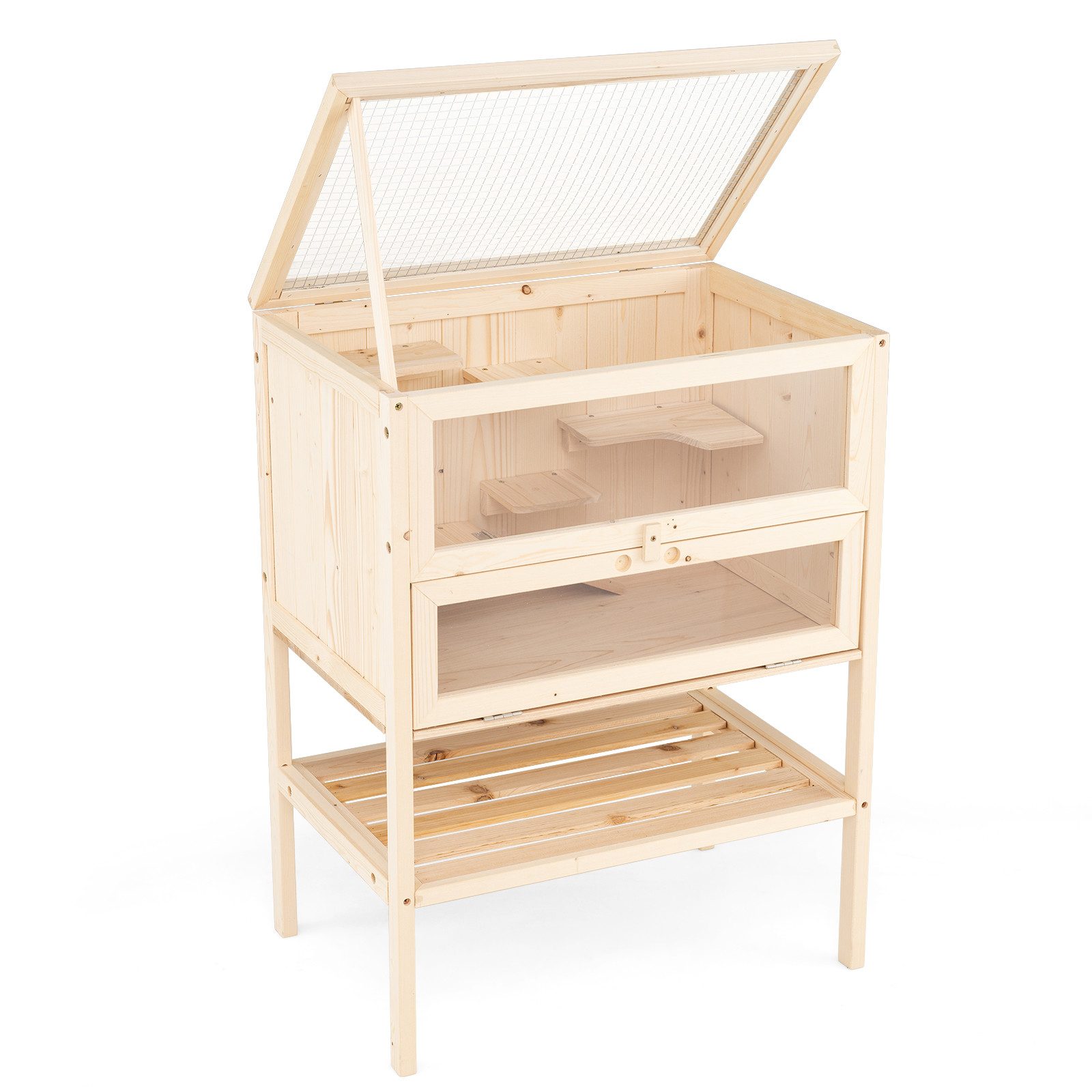 COSTWAY Kleintierkäfig, Hamsterkäfig, Holzkäfig für Kleintiere, 60 x 40 x 80 cm