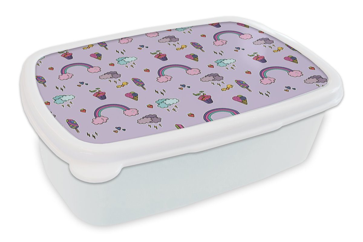 MuchoWow Lunchbox Muster - Regenbogen - Krone - Mädchen - Kinder - Kinder, Kunststoff, (2-tlg), Brotbox für Kinder und Erwachsene, Brotdose, für Jungs und Mädchen weiß