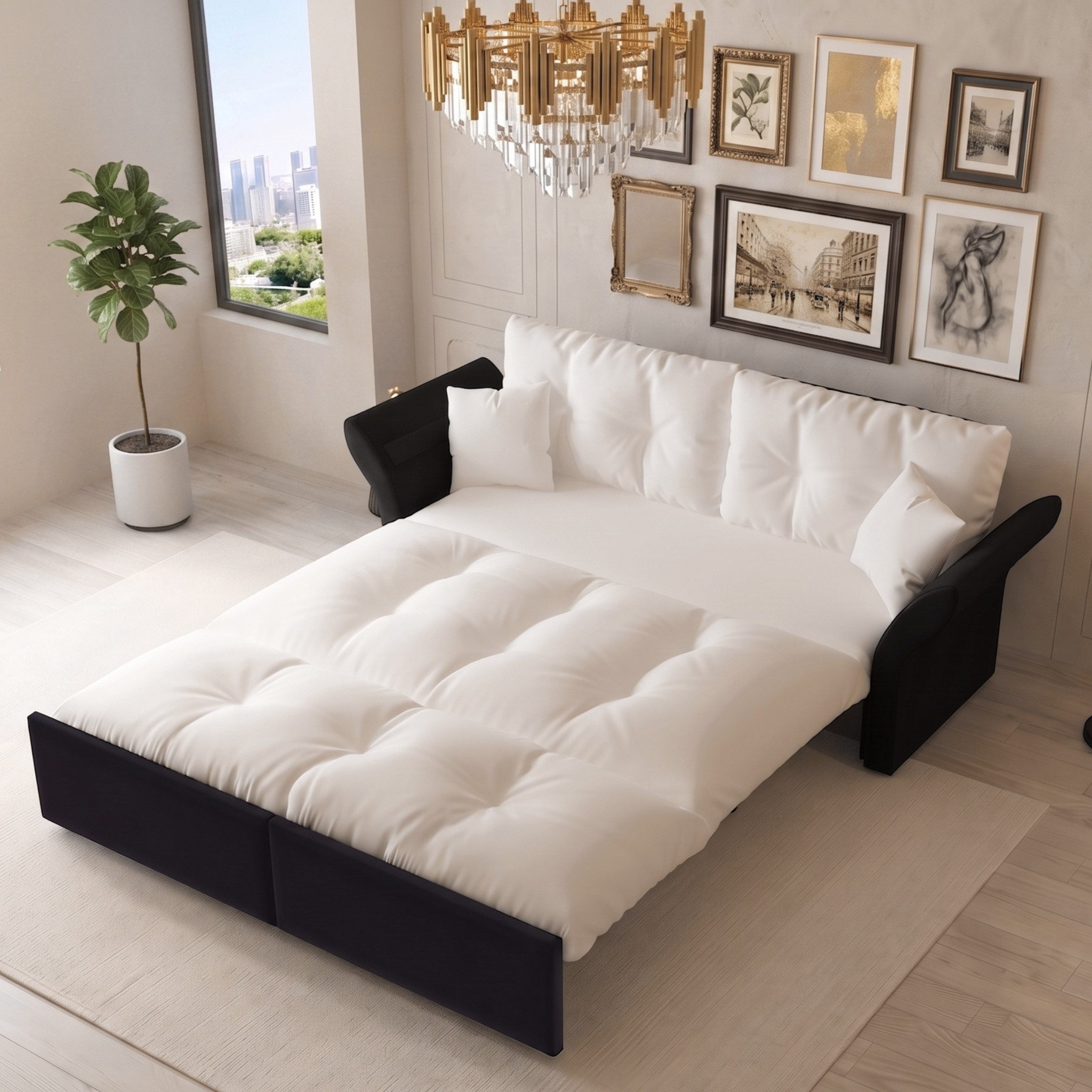 Totnz Schlafsofa 3-in-1 mit Ausziehfunktion, Chaiselongue & Bettfunktion, Stahlrahmen, platzsparend, Gästebett für Wohnzimmer & Schlafzimmer