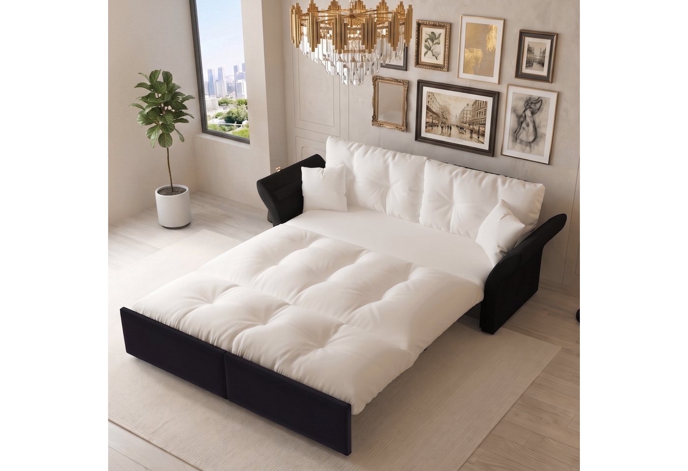 Totnz Schlafsofa 3-in-1 mit Ausziehfunktion, Chaiselongue & Bettfunktion, Stahlrahmen, platzsparend, Gästebett für Wohnzimmer & Schlafzimmer