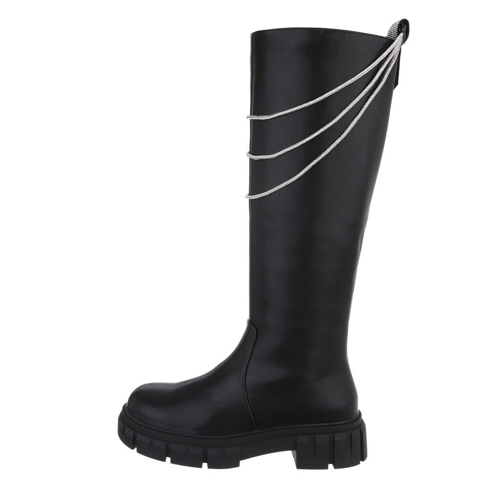 Ital-Design Damen Bikerschuhe Biker Plateaustiefel Blockabsatz Western- & Bikerstiefel in Schwarz