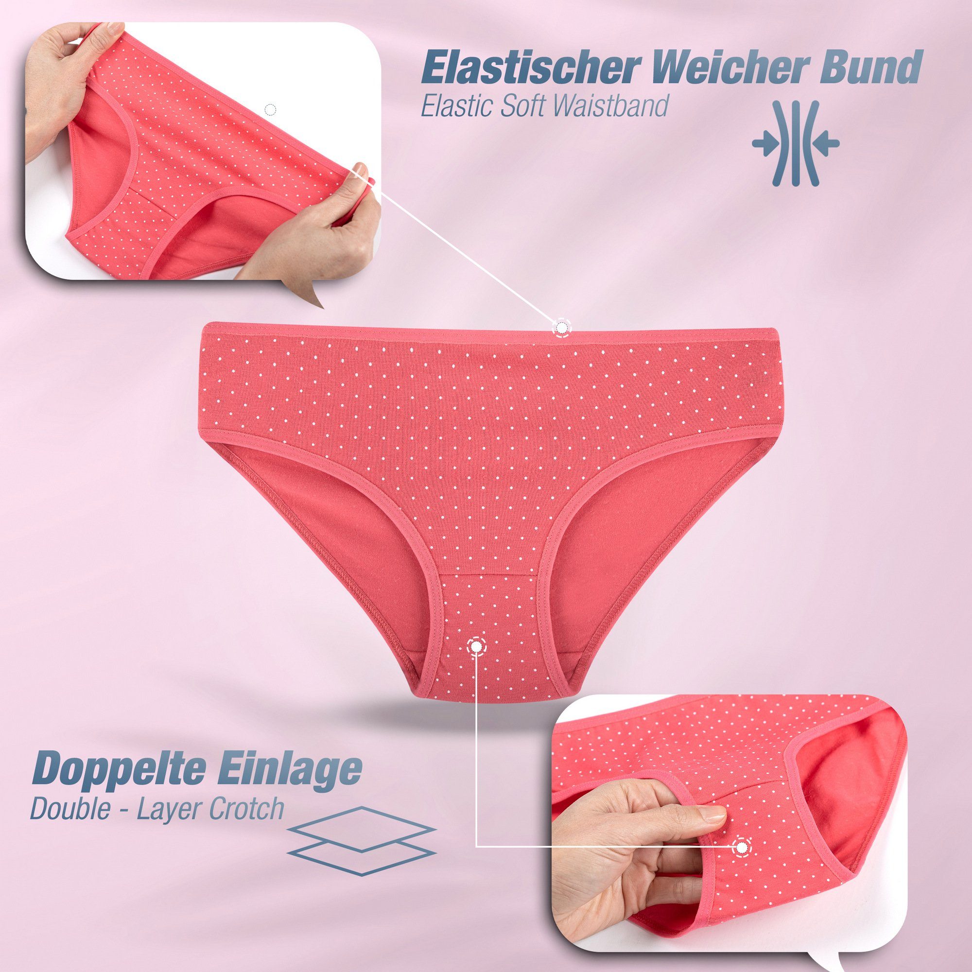 LOREZA Slip 10er Set Mädchen Slips - Punkte - Bunt (Spar-Packung, 10-St) – Bild 4 von 5