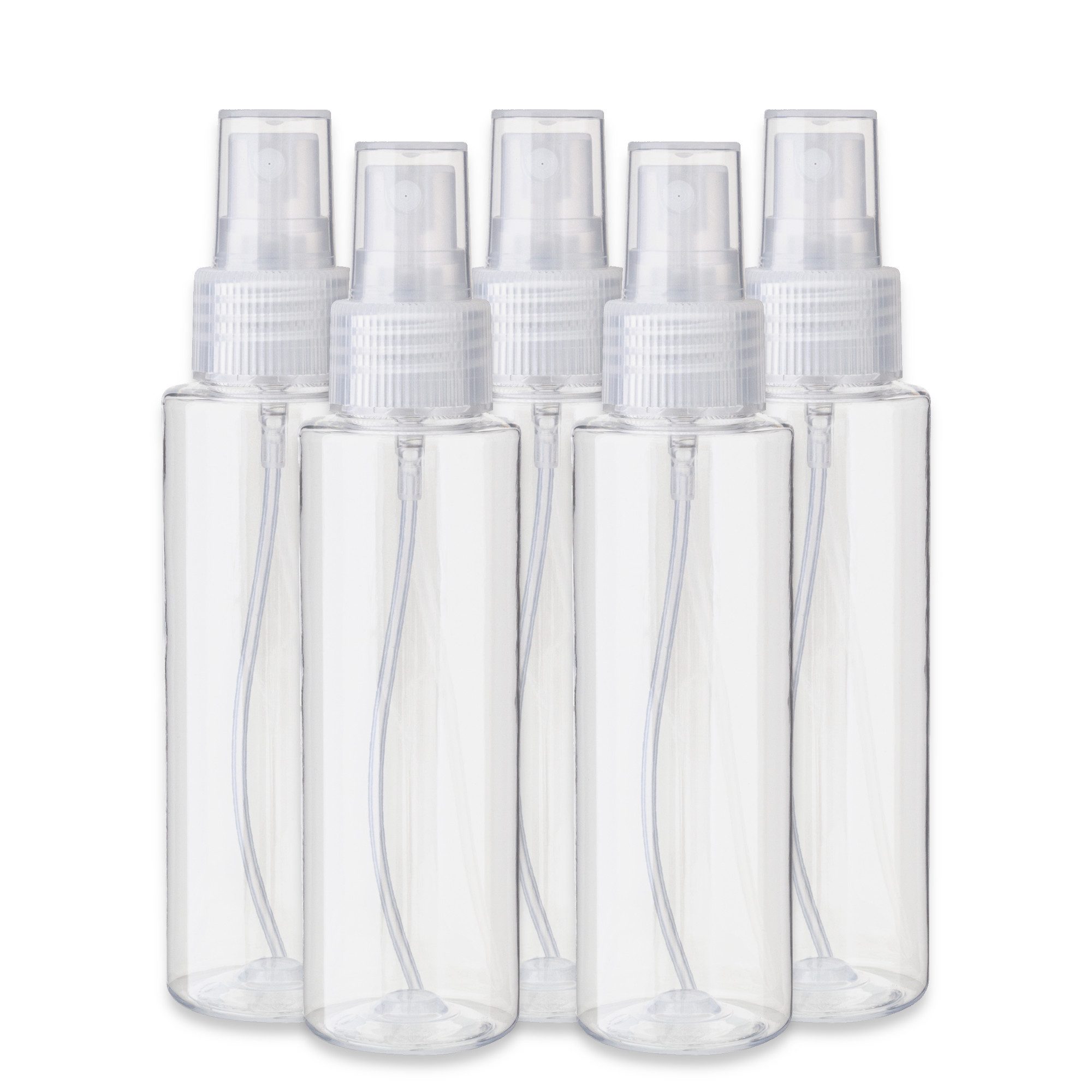 CK Verpackung GmbH Sprühflasche 5x Kunststoffflasche PET transparent 100 ml mit Zerstäuber leer klar, (Set x5)