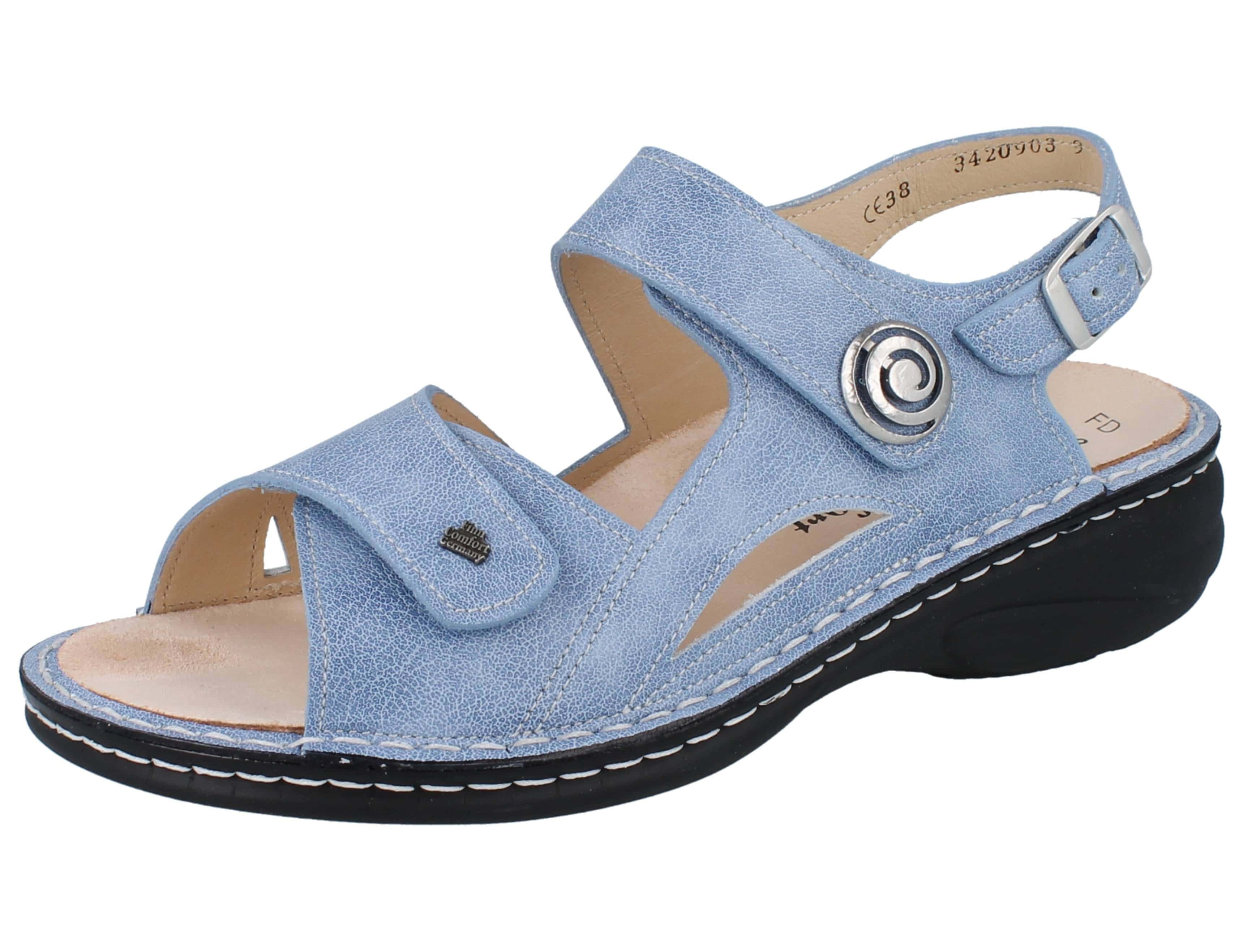 Finn Comfort FINN COMFORT Denia Damen Sandalen hellblau Glattleder - Größe: 37 Sandale Wechselfußbett