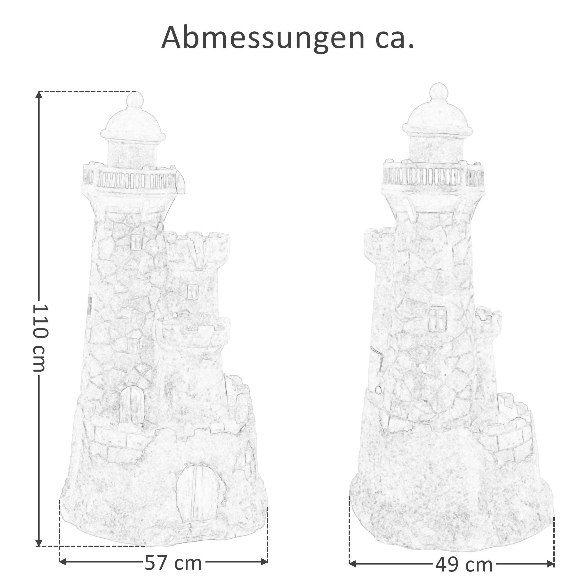 mit mit in LEDs, Dekobrunnen cm Leuchtturm massives Breite, Polyresin Gartenbrunnen XXL - / Raburg in Pumpe 57,00 NATUR-FELS-OPTIK Natur Felsoptik, warmweißen braun,